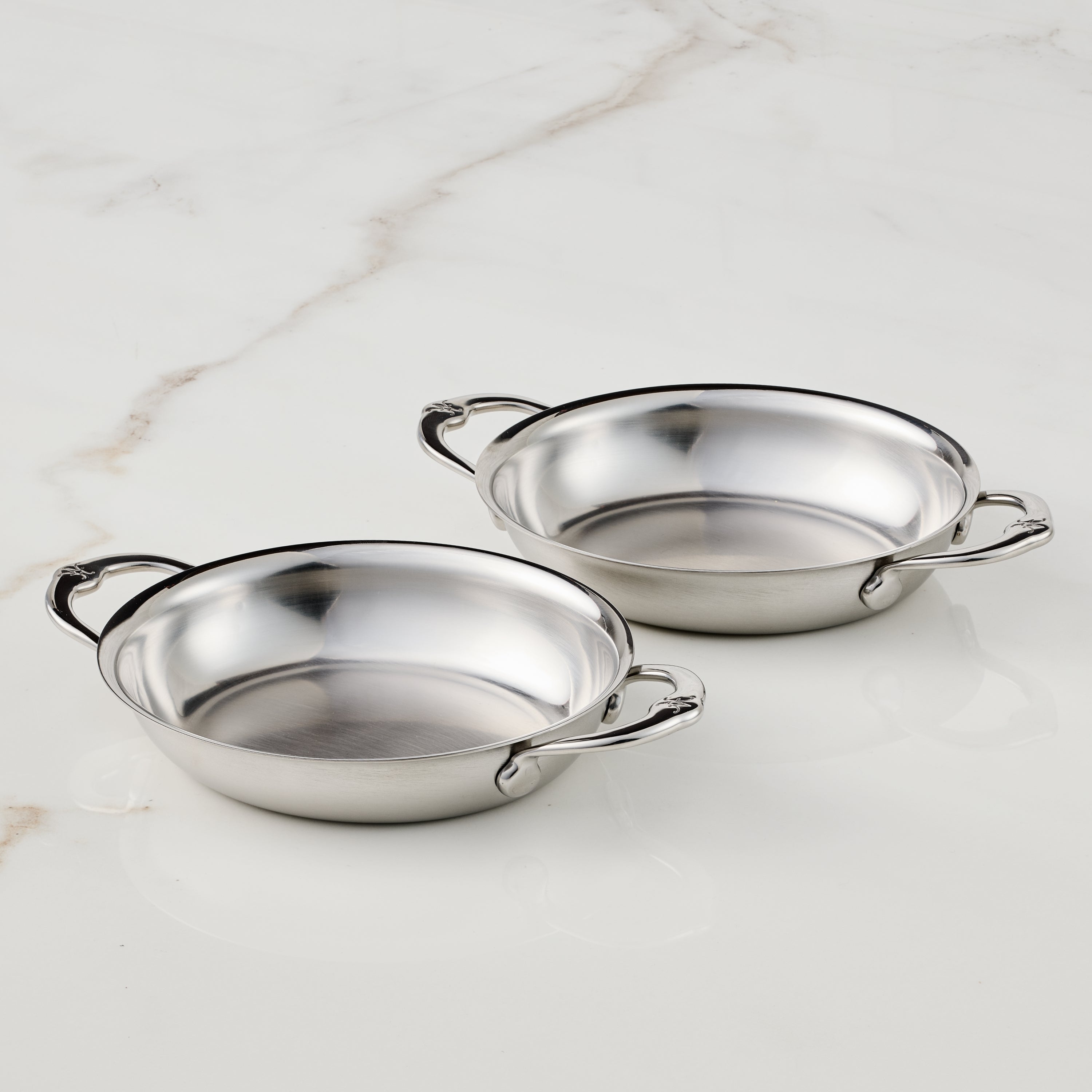 Premium Stainless Steel Oval Au Gratin Baking Dishes Set of 2 - 13oz Each, Perfect for Casseroles, Lasagna & French Onion Soup - Oven & Dishwasher Safe
