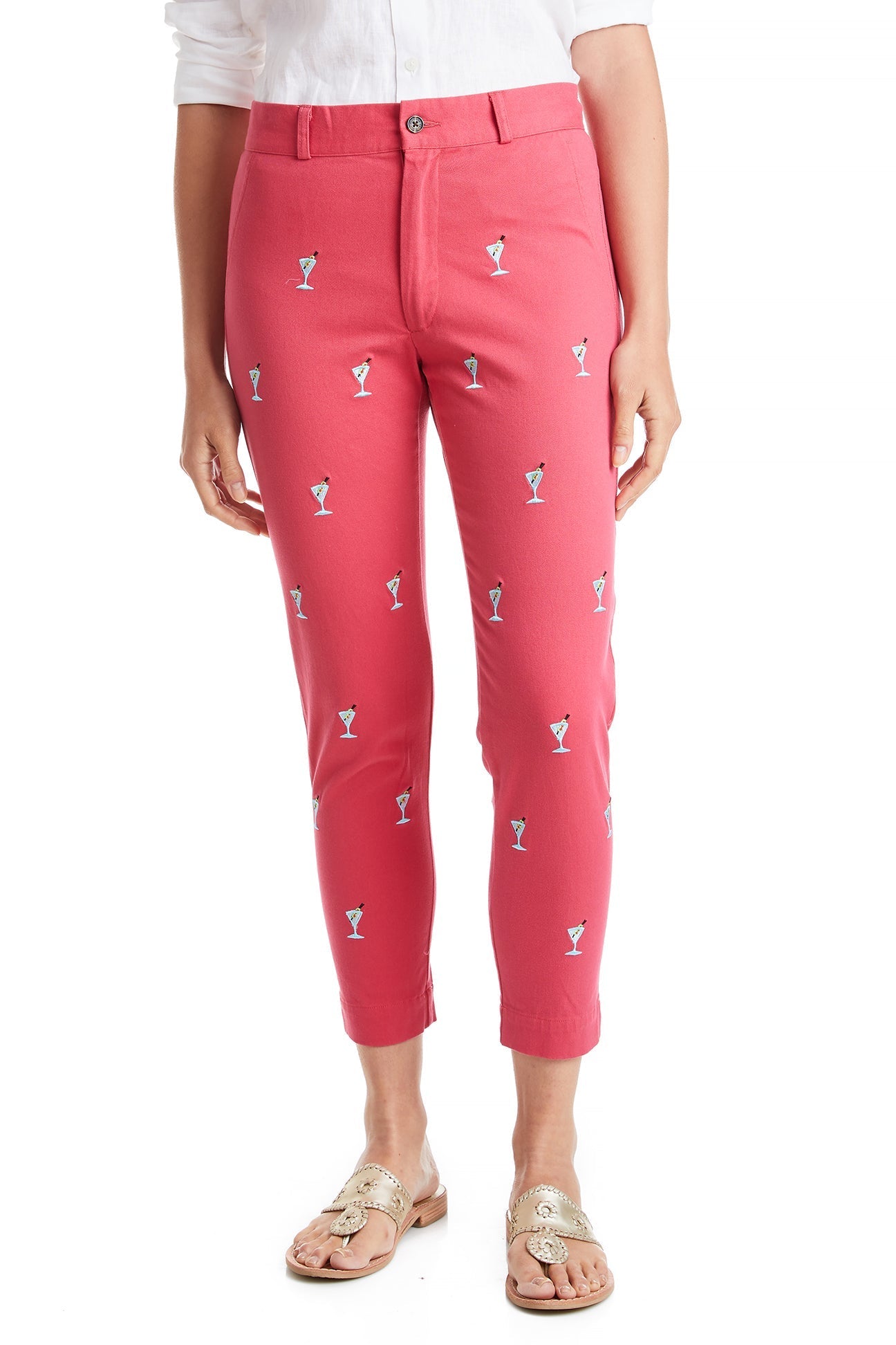 Stretch Twill Ankle Capri Pants in Hurricane Red with Martini Print - Comfortable Women's Casual Pants for Work, Travel & Outdoor Activities