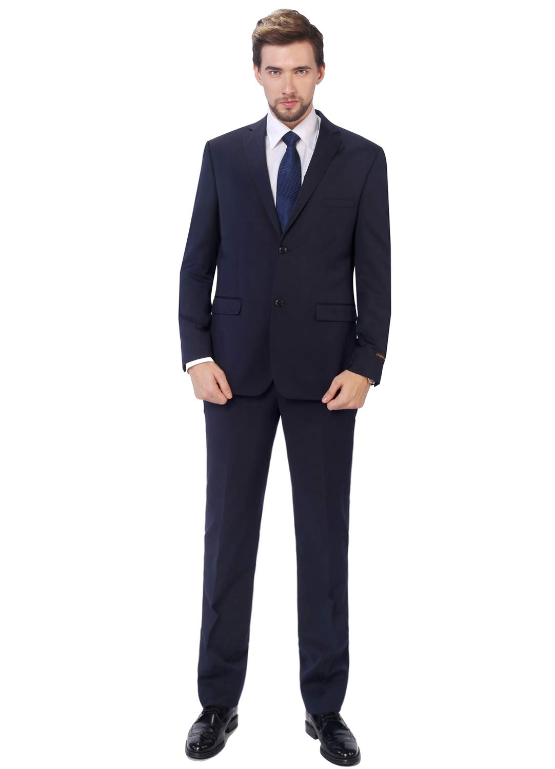 P&L Men's Slim Fit Wool Blend 2-Piece Suit - Single Breasted 2 Button Jacket & Flat Front Dress Pants Set | Business Formal Attire for Weddings, Office & Special Occasions