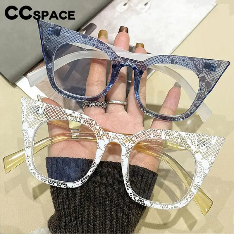 CCspace Women's Full Rim Square Cat Eye Plastic Eyeglasses Frame 57424 - Stylish Retro Glasses for Women, Fashionable Eyewear for Work, Reading & Daily Use