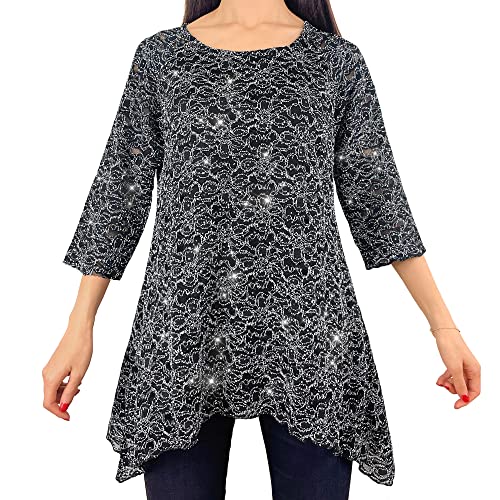 Sparkly Silver Glitter/Embroidery Black Floral Lace