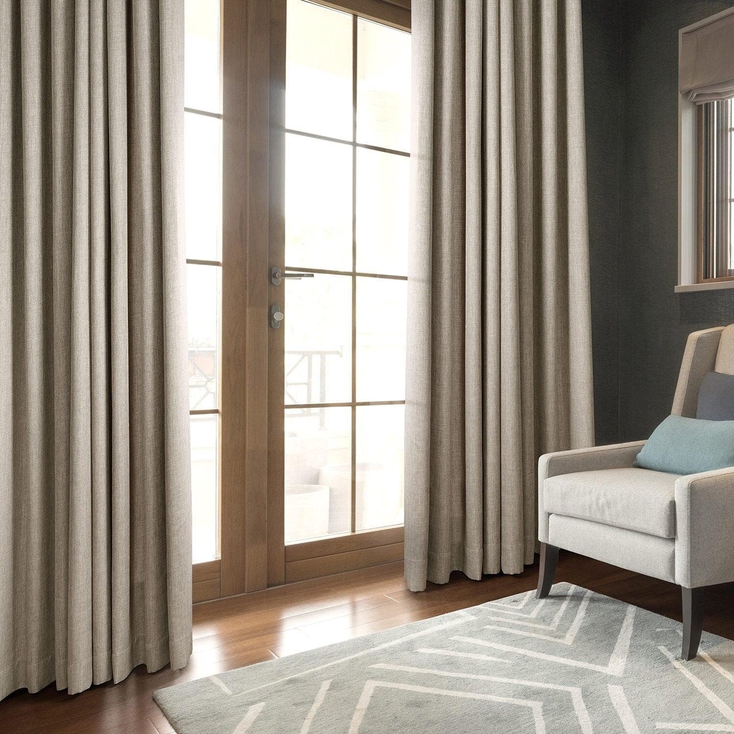 Fossil Grey Grommet Blackout Curtains - Italian Style Faux Linen Window Drapes for Bedroom & Living Room - Light Blocking Thermal Insulated Panels for Home Decor