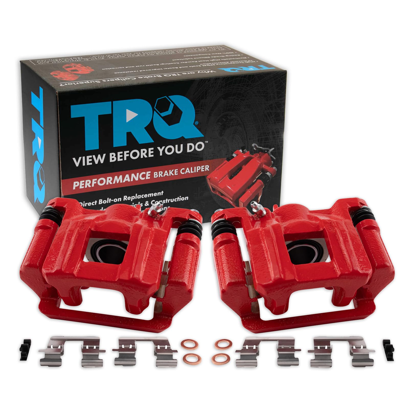 TRQ Red Rear Performance Brake Caliper Set - Compatible with 2009-2015 Honda Pilot | High-Performance Braking for SUVs & Off-Road Adventures