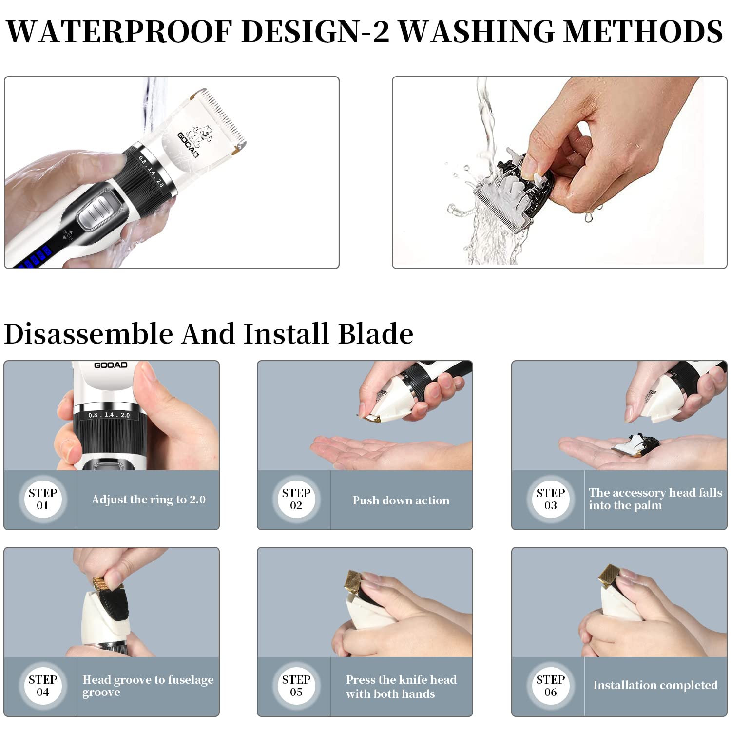 Professional Cordless Dog Clippers Grooming Kit - Low Noise Rechargeable Electric Pet Hair Trimmer for Thick Coats - Perfect for Small & Large Dogs & Cats - Ideal for Home Grooming & Paw Care