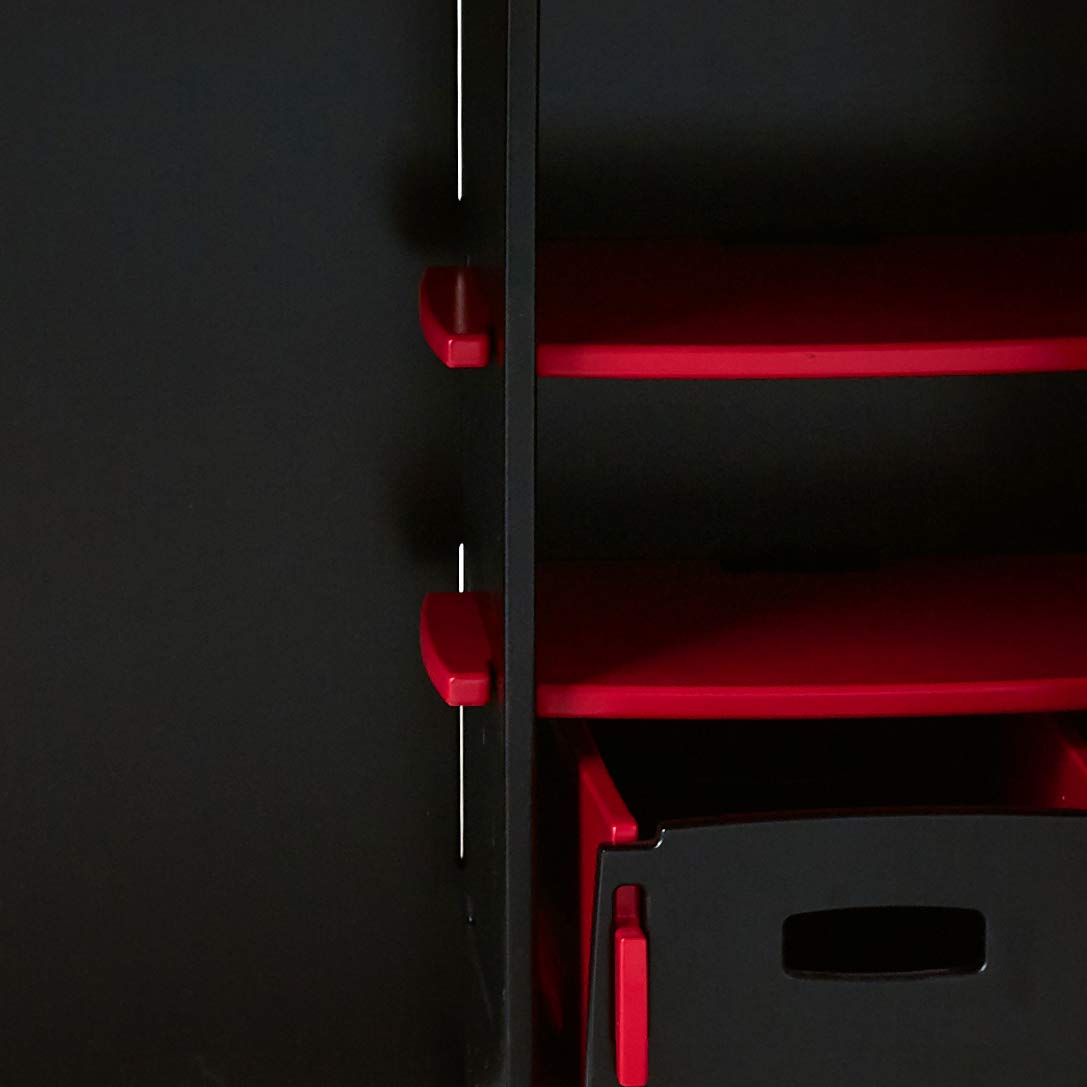 Legaré Kids Study Desk with Bookshelves & Rolling File Cart - Adjustable Height Children's Writing Table in Red/Black - Perfect for Homework, Drawing & Homeschooling Activities