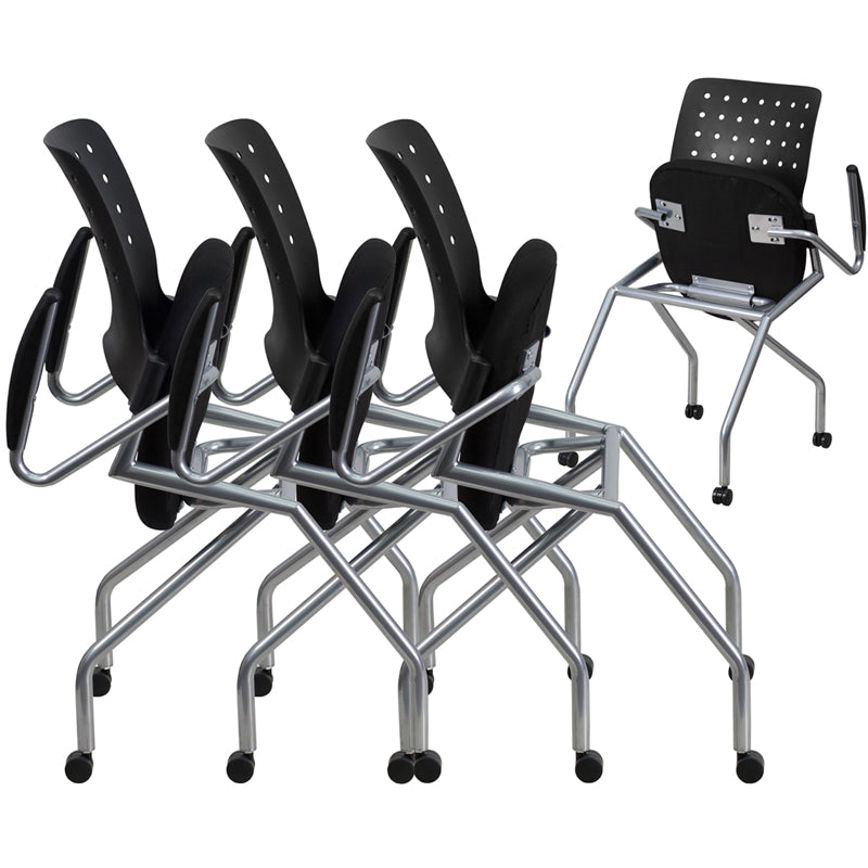 FLASH Galaxy Mobile Nesting Chair with Arms & Black Fabric Seat - Compact Folding Chair for Outdoor, Camping, Picnics & Home Use