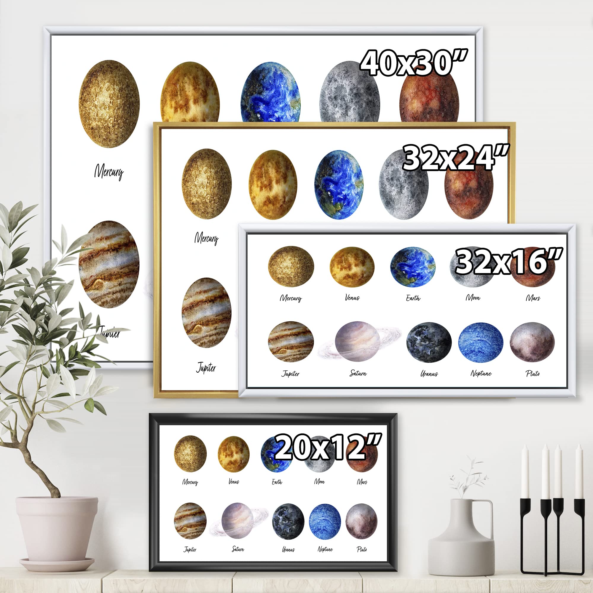 DesignQ All Planets United - Modern Framed Canvas Wall Art Print for Home & Office Decor | Solar System Astronomy Themed Wall Decor