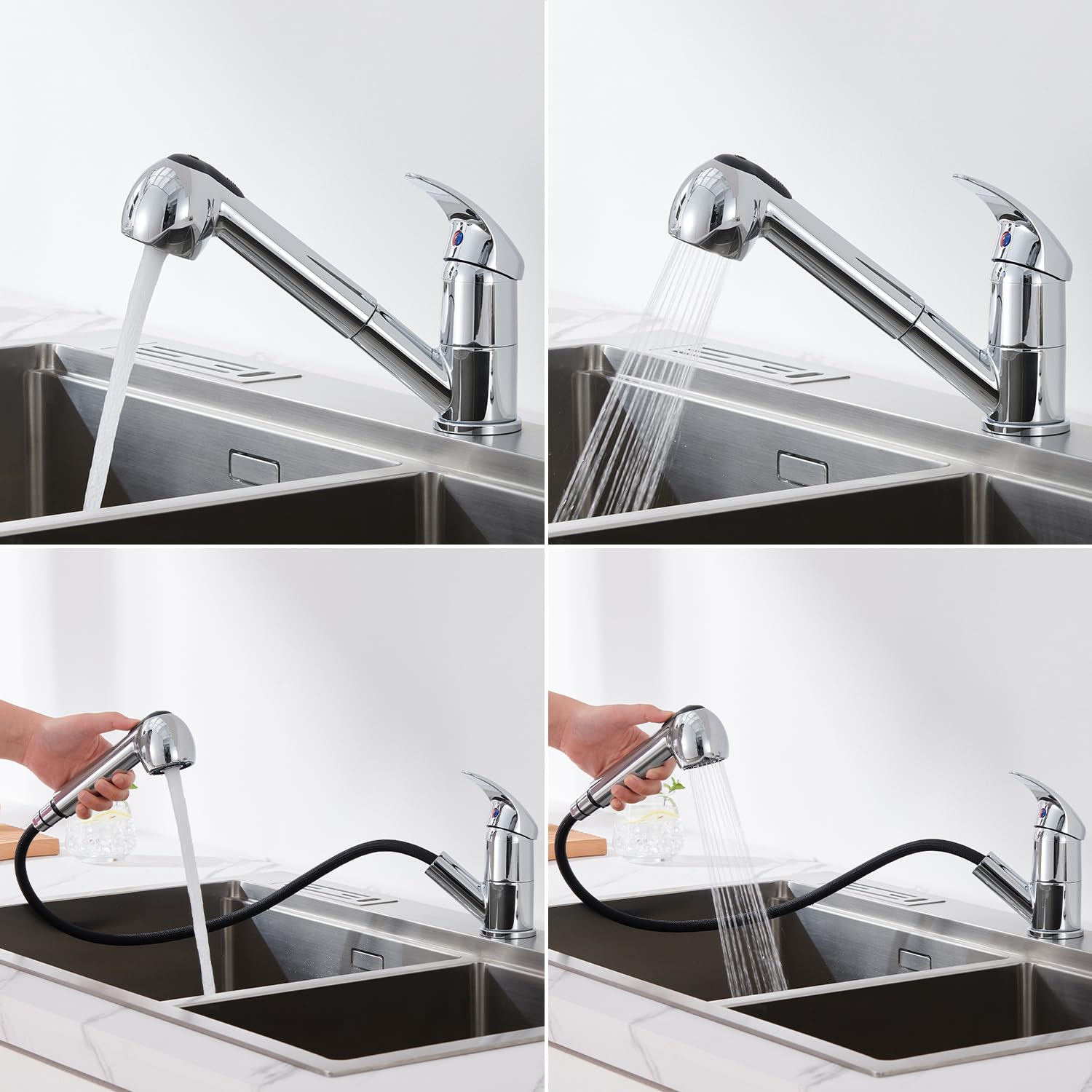 Ulytid Pull-Out Kitchen Faucet with 2 Spray Modes - 120° Swivel Brass Single Lever Mixer Tap for Sink - Hot & Cold Water - Chrome Finish - Water Saving Design - Perfect for Modern Kitchens & Food Prep Areas
