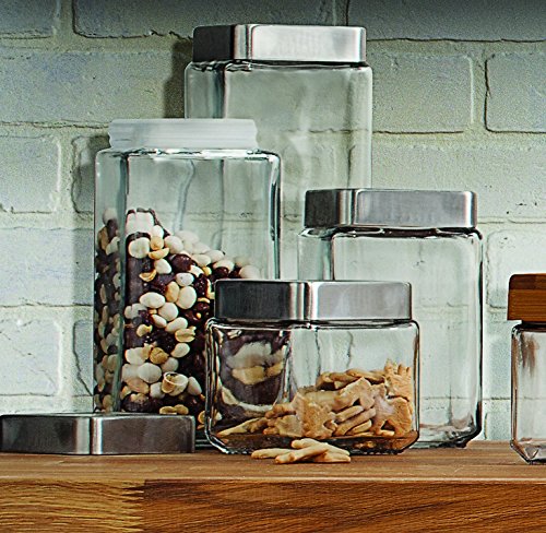 Anchor Hocking 1.5-Quart Glass Storage Jars with Brushed Aluminum Lids - Set of 6 | Airtight Kitchen Containers for Flour, Sugar, Coffee & Dry Goods | Perfect for Pantry Organization & Meal Prep