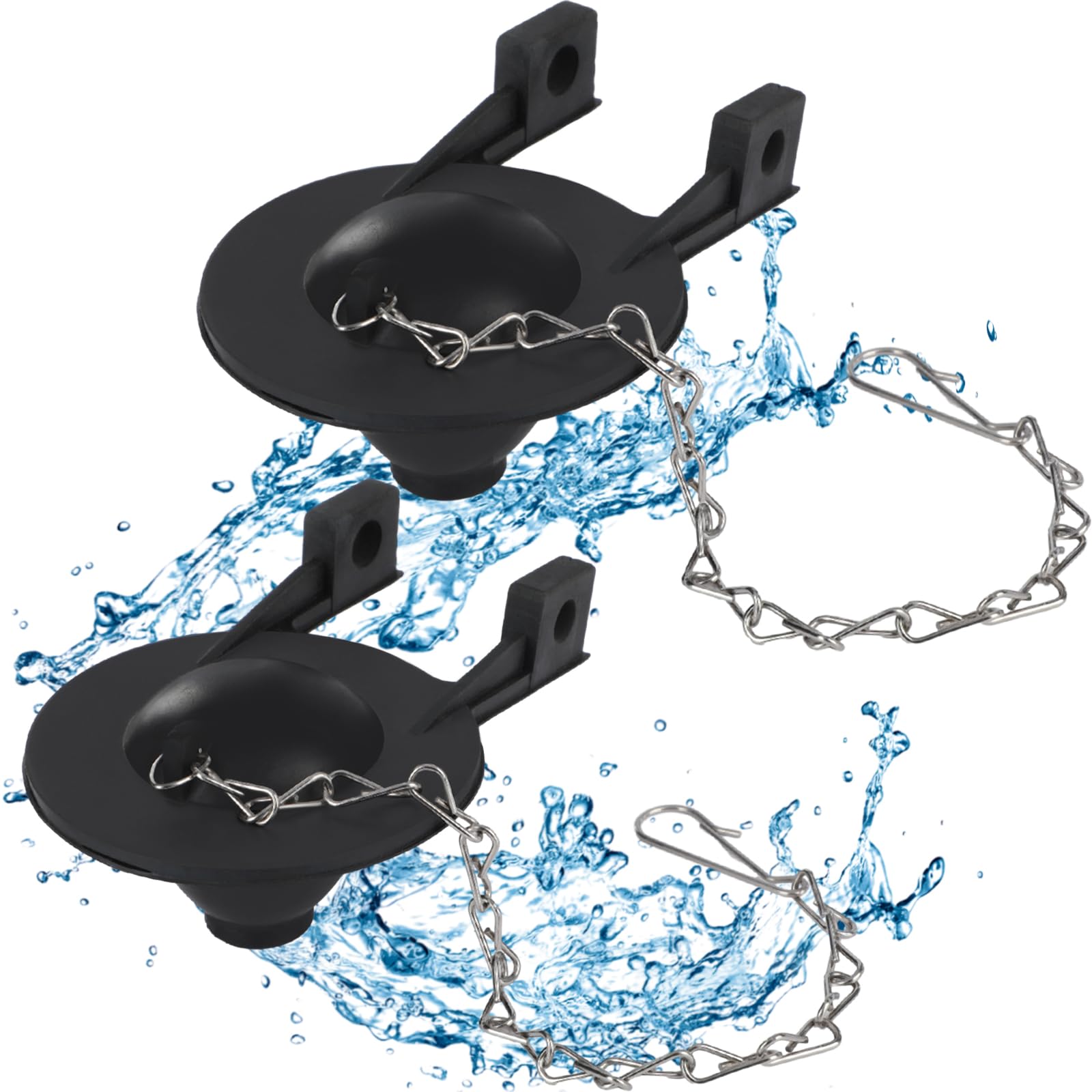 2 Pack Universal 2-Inch Toilet Flapper Replacement Kit - High Performance Toilet Tank Flapper with Stainless Steel Chain & Hook, Durable Rubber for Long Lasting Use - Easy to Install Black (Perfect for Home, Hotel, and Office Bathroom Repairs)