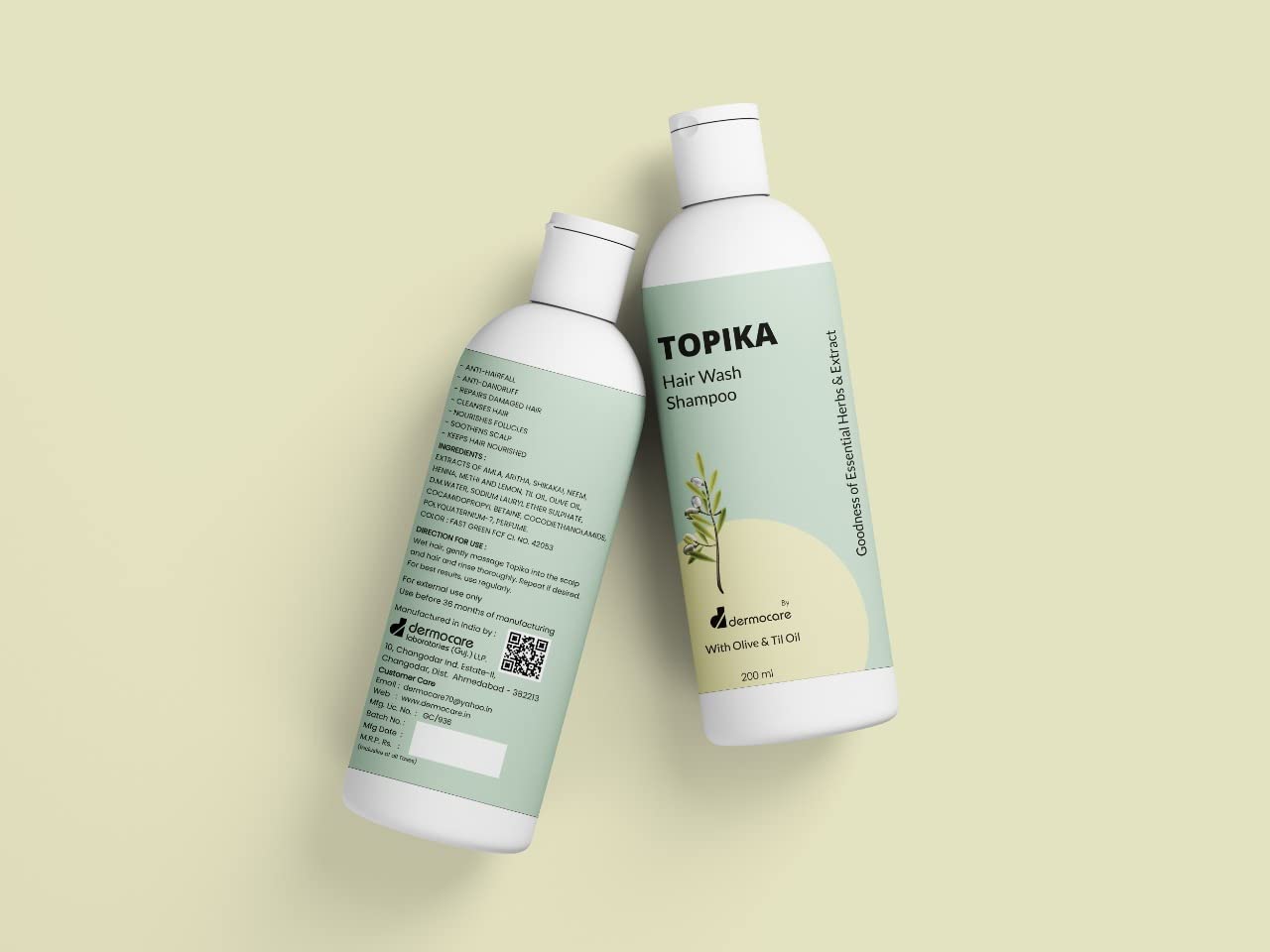 Dermocare Laboratories LLP Topika Hair Wash Shampoo with Olive & Til Oil - 200ml (Pack of 2) | Nourishing & Strengthening for Dry, Damaged Hair | Perfect for Daily Hair Care Routine
