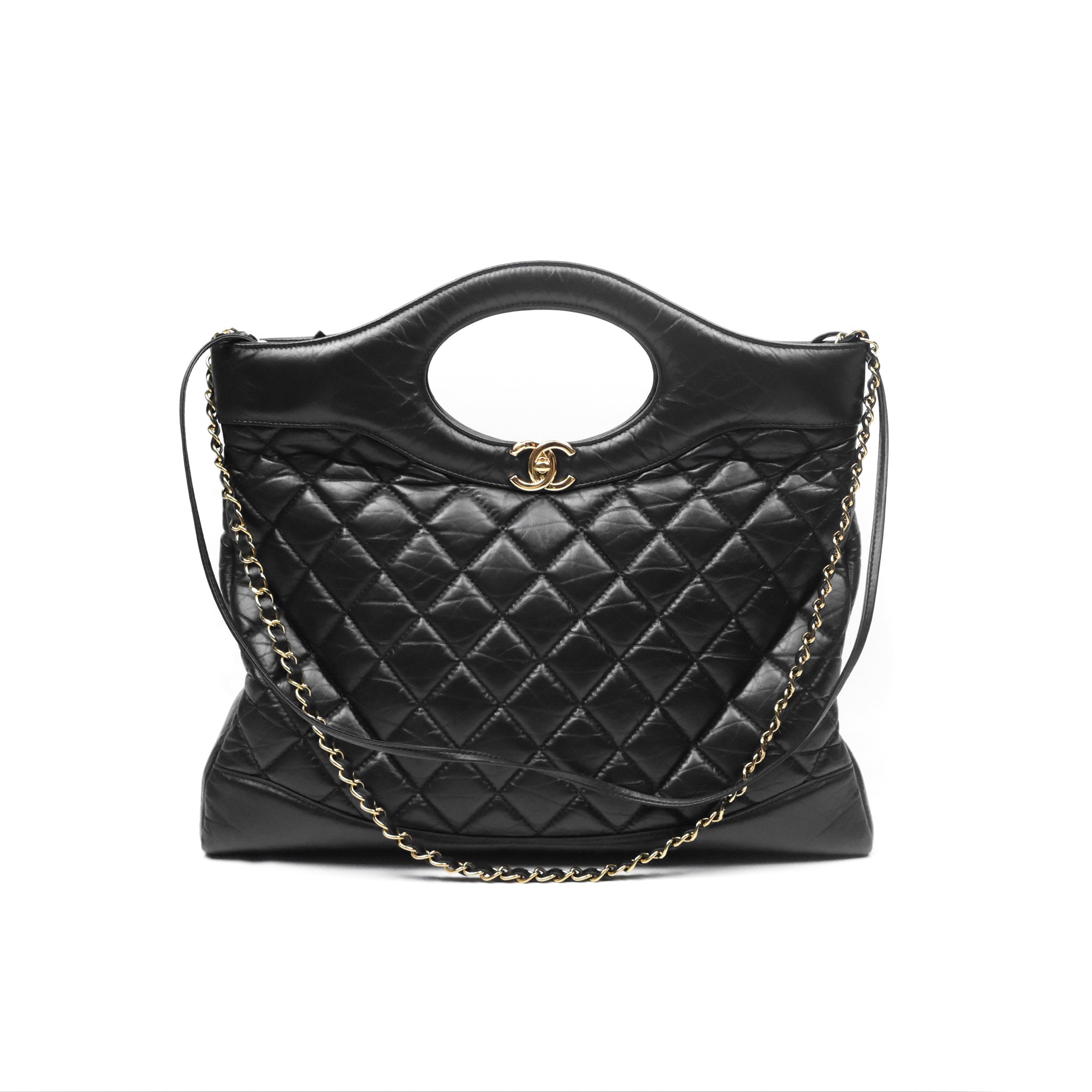 Chanel 31 Large Shopping Bag Black Calfskin Leather with Gold Hardware - Luxury Designer Tote for Women, Work, Travel & Everyday Use