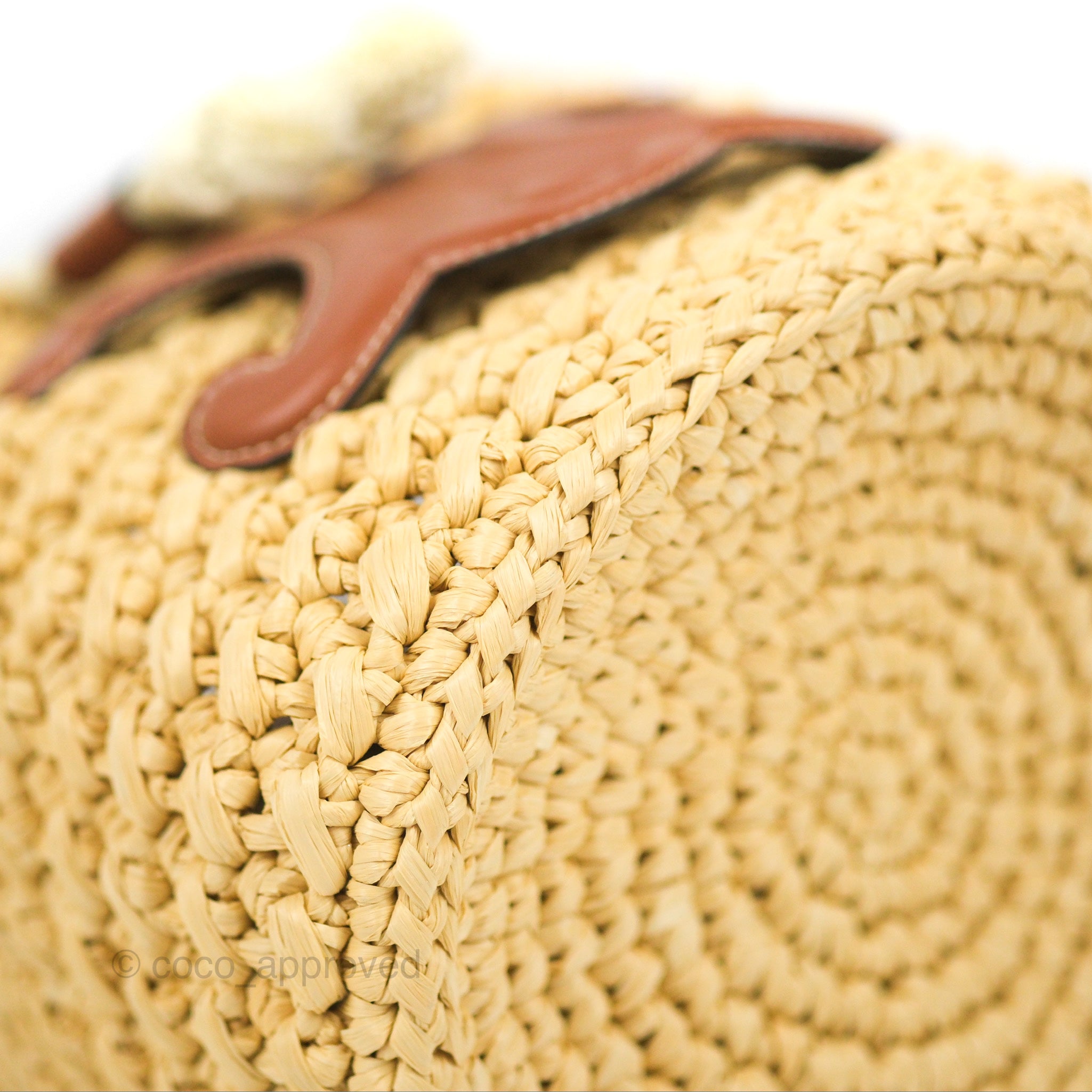 Celine Teen Drawstring Bucket Bag in Raffia & Natural Tan Calfskin - Stylish Summer Beach Tote for Women | Perfect for Vacation, Travel and Everyday Use