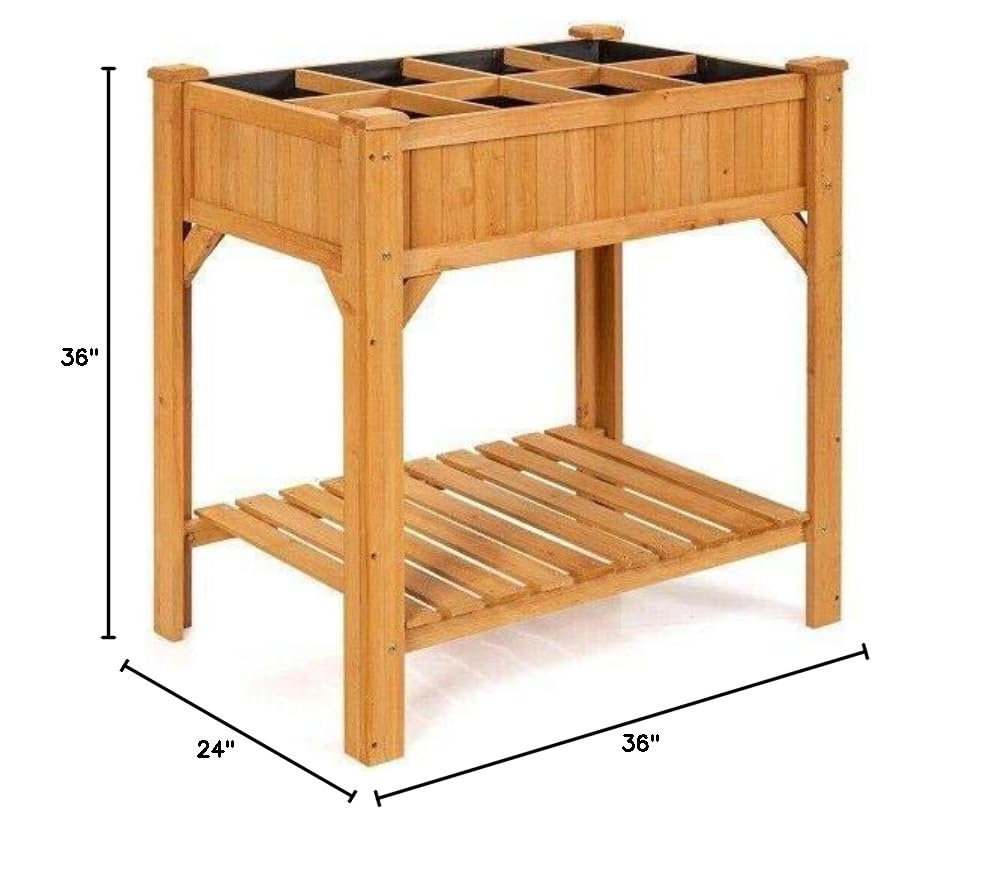 8 Grids Raised Garden Bed Kit - Elevated Planter Box with Wood Legs, Liner & Shelf - Perfect for Backyard, Patio, Balcony Gardening - Grow Vegetables, Herbs & Flowers Easily