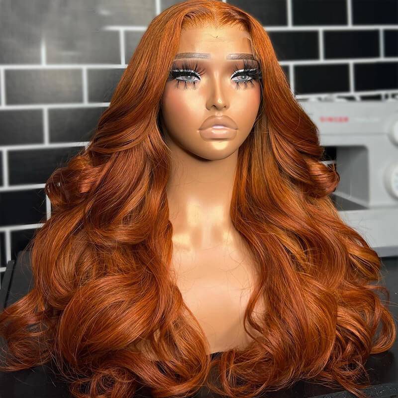 Eullair Ombre Ginger Orange Brown Body Wave Lace Front Wig - 13x4 Transparent Lace Pre-Plucked Human Hair Wigs for Women - Perfect for Daily Wear, Cosplay & Special Occasions