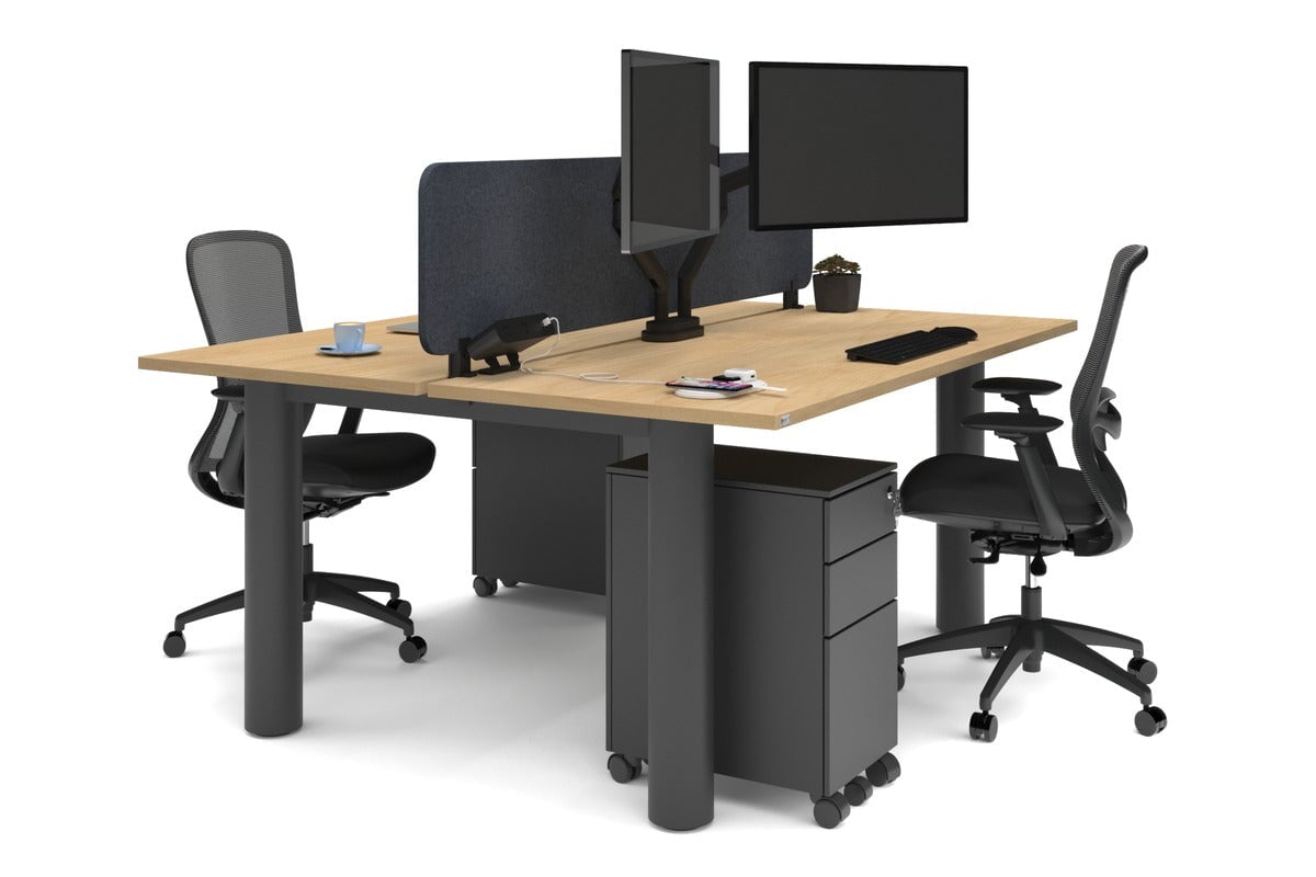 Quadro Cylinder Leg 2 Person Office Workstation Desk - 1600L x 700W - Modern Shared Workspace Solution for Collaborative Teams & Coworking Spaces