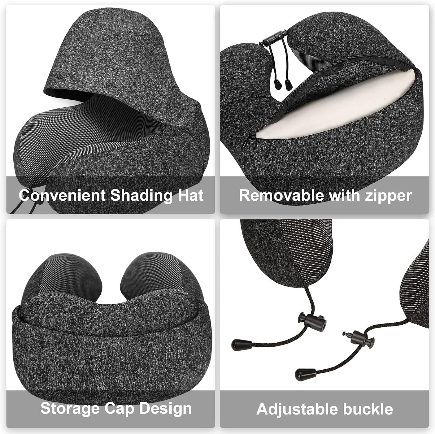 PIKFOS 2024 Memory Foam Travel Neck Pillow with Hood for Adults - Comfortable Airplane, Car & Train Travel Accessory - Perfect for Long Flights, Road Trips & Commuting