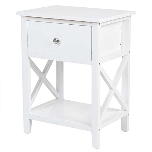 Sturdy White Nightstand Bedside Table - Durable Home Office & Cafe Furniture for Bedroom, Living Room, or Restaurant Use