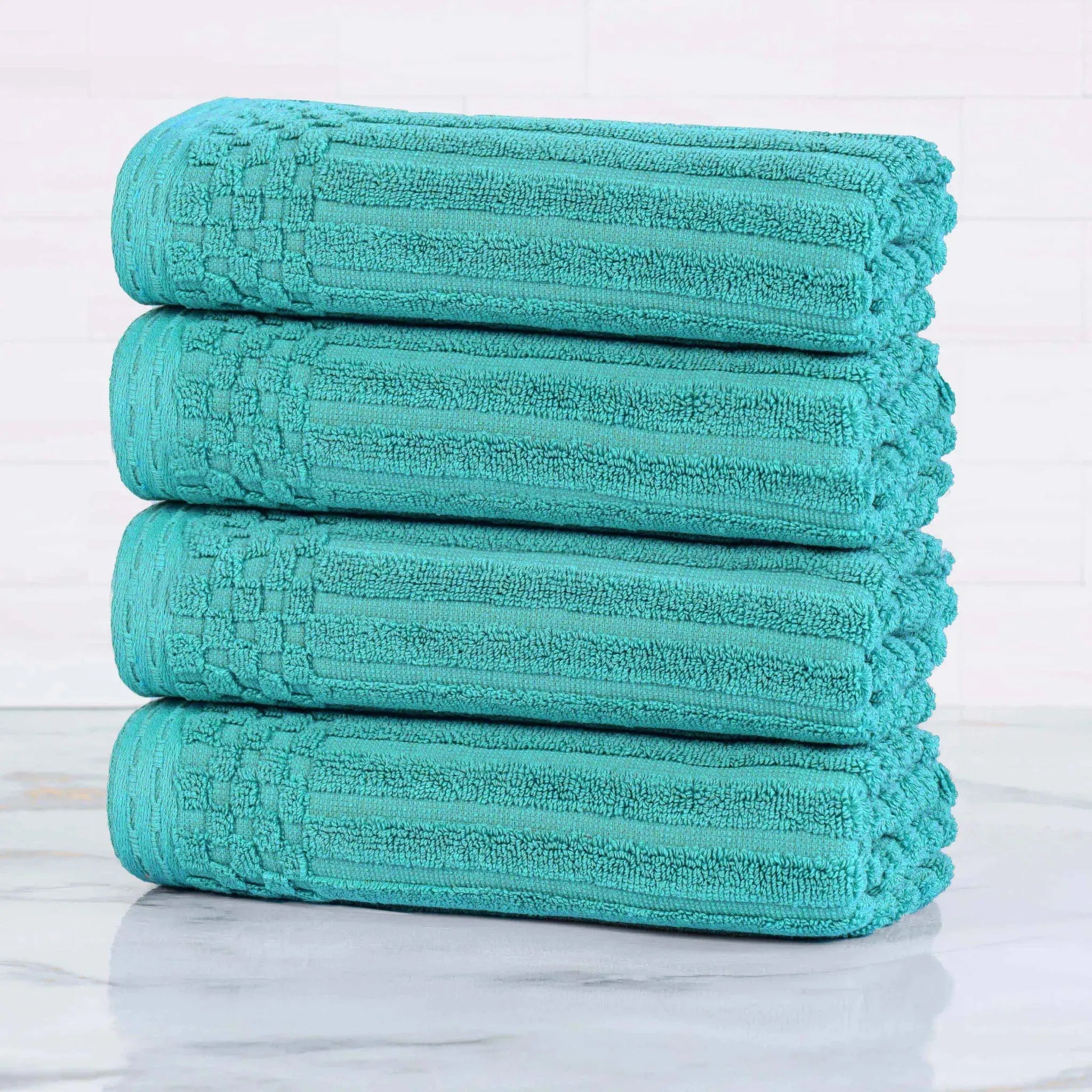 Premium Soho Ribbed Cotton Hand Towel Set - 4-Piece Ultra Absorbent Bath Towels for Kitchen, Bathroom & Gym - Soft & Quick-Drying