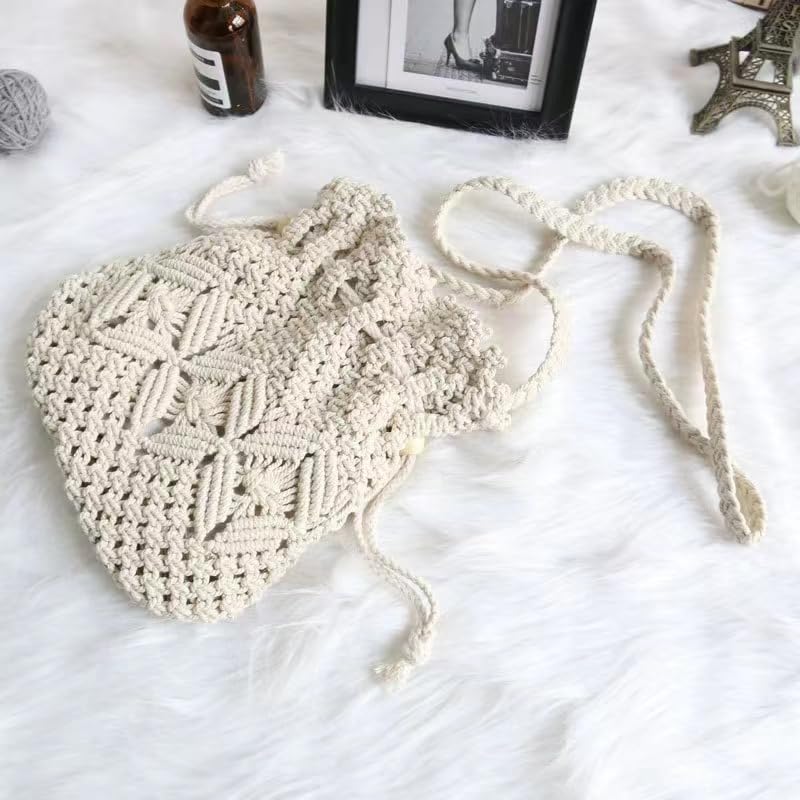 Handmade Crochet Crossbody Bag & Knitted Shoulder Purse for Women - Boho Chic White Cotton Tote - Perfect for Casual Outings, Shopping & Travel Accessories