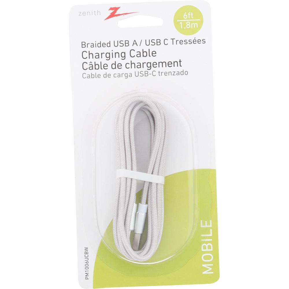 Premium Braided USB C to USB A Cable 6FT Fast Charging & Data Sync - Durable Nylon Silver Cord for Smartphones, Tablets, Laptops - Perfect for Home, Office & Travel Charging