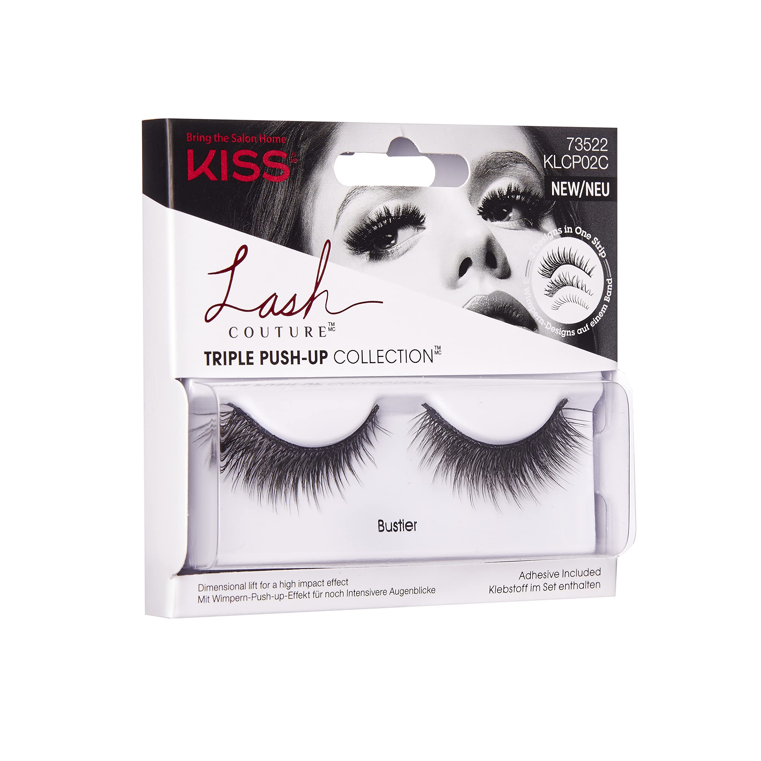 KISS Lash Couture Triple Push Up False Eyelashes - 3D Volume Reusable Lashes with Lash Glue, Cruelty-Free & Bustier Style | Perfect for Night Out, Wedding, and Special Occasion Makeup