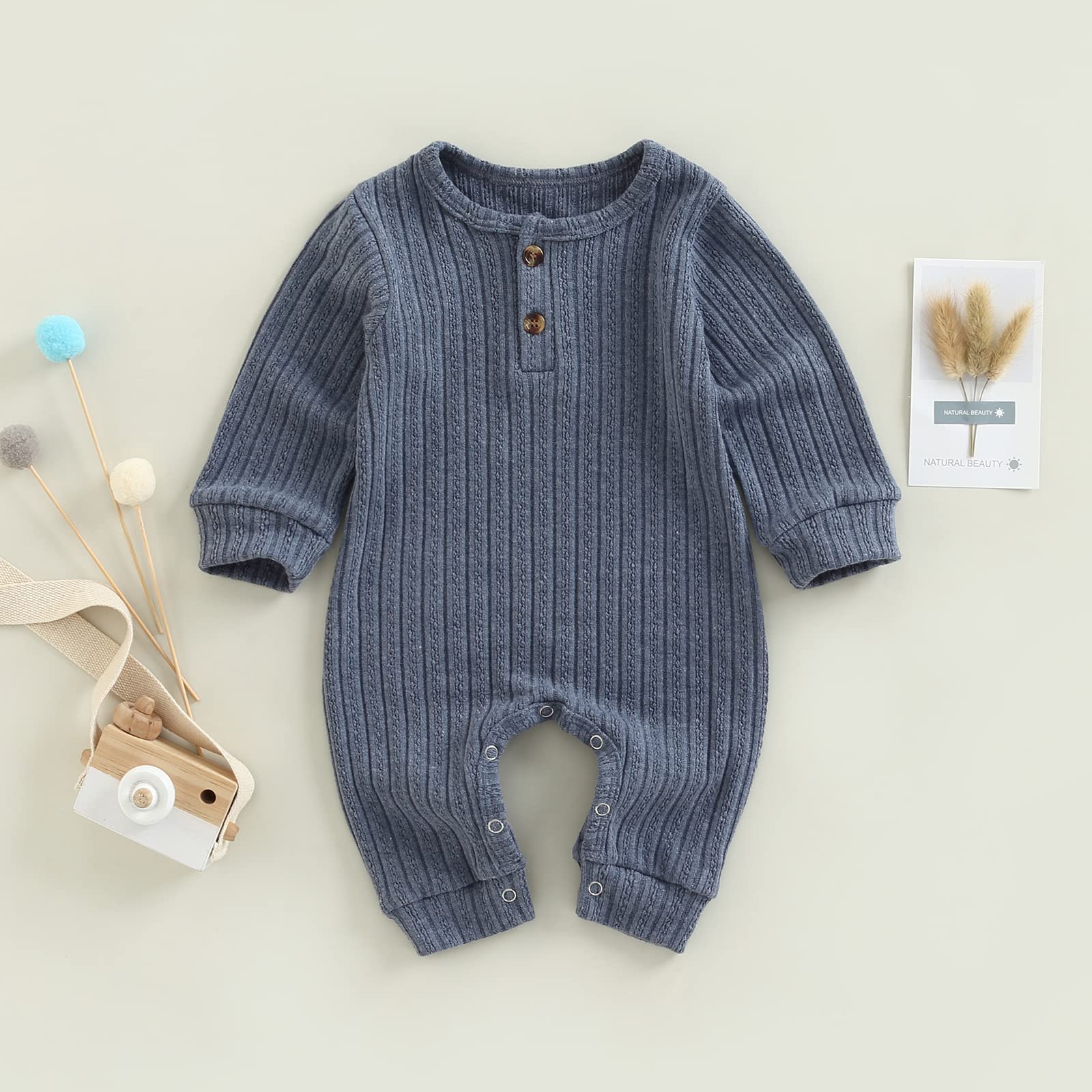 Ynibbim Winter Newborn Baby Romper - Unisex Hooded Jumpsuit with Waffle Cotton & Button Closure for Boys & Girls | Cozy Outfit for Infants 0-12 Months | Perfect for Family Photos, Holiday Gifts & Winter Outings