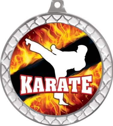 2.5 Inch Silver Karate Medal with White Trellis Design - Martial Arts Trophy Award for Kids | Perfect for Karate Competitions, Tournaments & Achievement Recognition