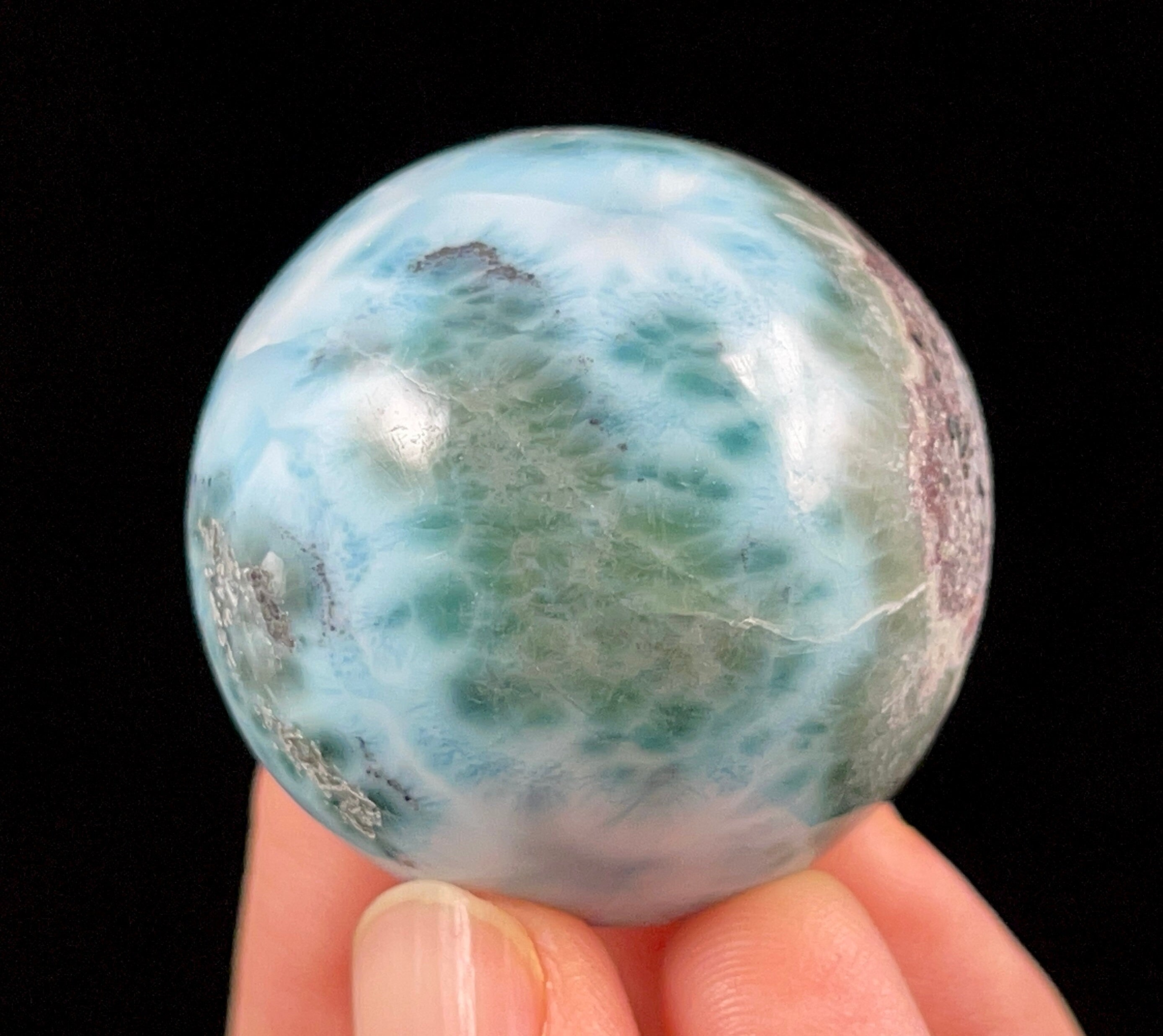 LARIMAR Crystal Sphere - Healing Stone Ball for Meditation, Feng Shui & Home Decor | Perfect Housewarming Gift & Spiritual Decor (52408) | Use for Yoga, Reiki, Office Desk & Living Room Centerpiece