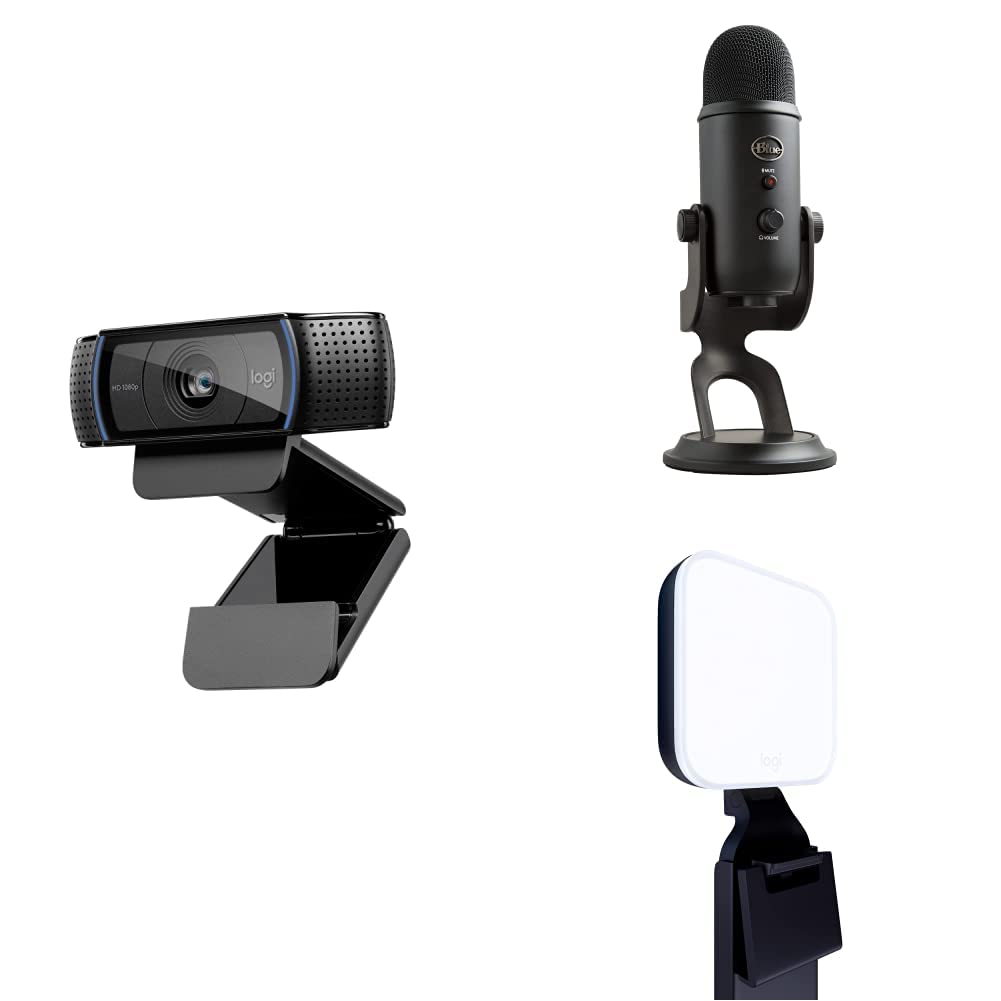Logitech C920x HD Pro Webcam with Blue Yeti USB Microphone & Litra Glow LED Streaming Light - Full HD 1080p/30fps Webcam Bundle for Professional Streaming, Video Conferencing & Content Creation - Perfect for Twitch, YouTube & Zoom Meetings (Black/Graphite)