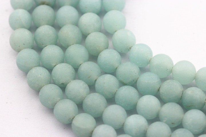 2.0mm Large Hole Aqua Dyed Quartz Matte Round Beads 6mm 8mm 10mm 15.5 Inch Strand for Jewelry Making, DIY Bracelets, Necklaces, and Craft Projects