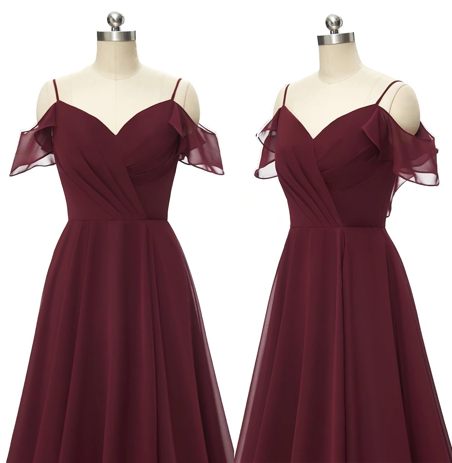 Elegant Spaghetti Strap Bridesmaid Dresses for Women - Long Chiffon Formal Evening Gown with High Slit | Wedding Guest Dress, Prom, Cocktail Party & Special Occasions