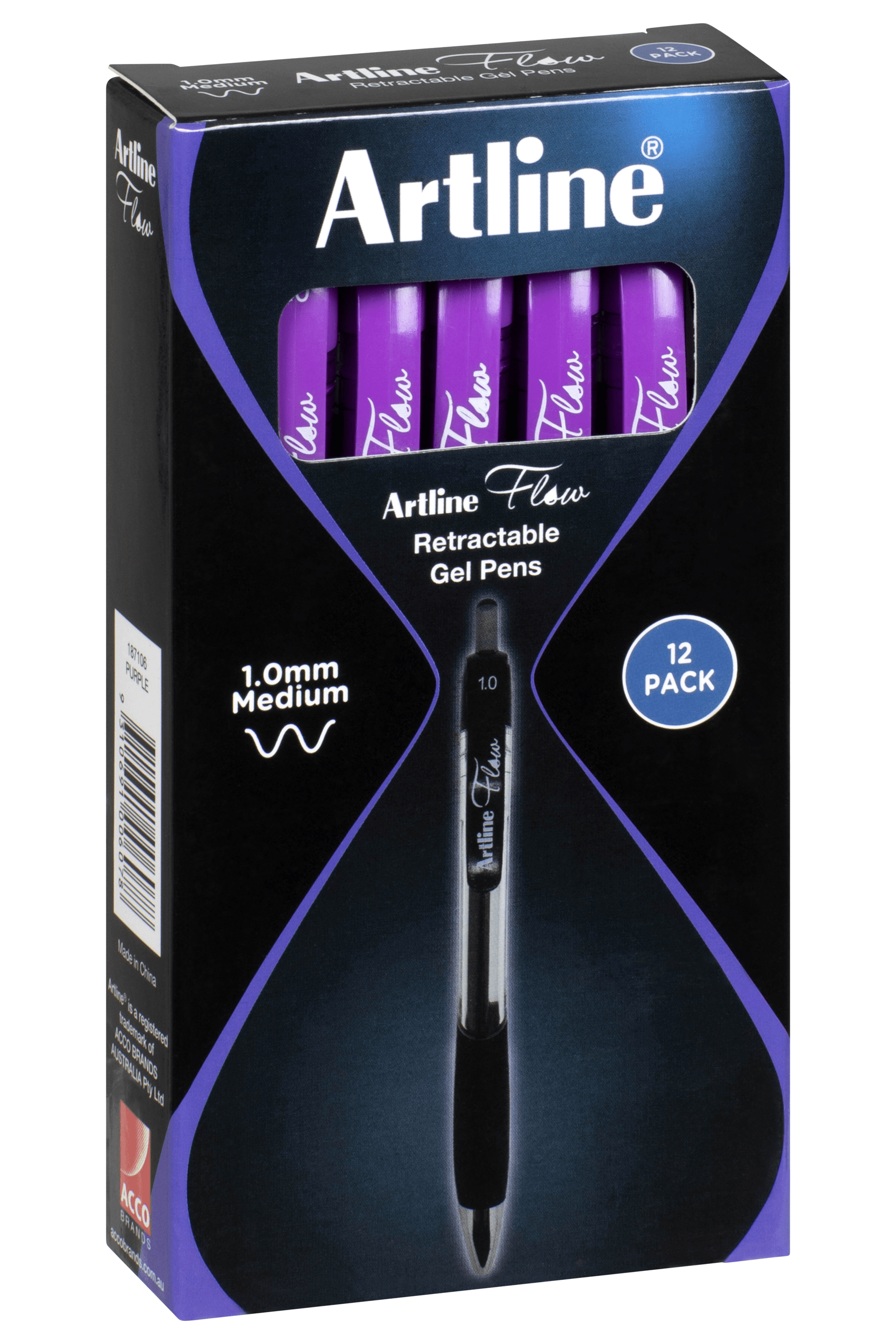 Artline Flow Retractable Ballpoint Pens - 12 Pack Purple Ink Pens for Smooth Writing | Ideal for Office, School & Home Use