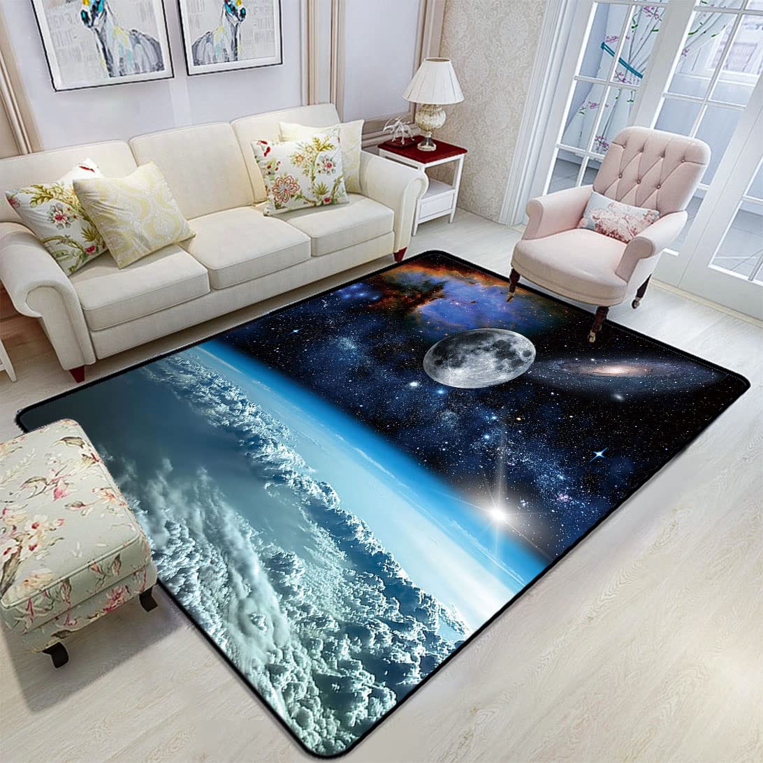 Cloud View from Earth Print Area Rug 4'x5' - Soft Modern Carpet for Living Room, Bedroom, Dining & Home Office - Space Themed Apartment Decor for Cozy Home Atmosphere