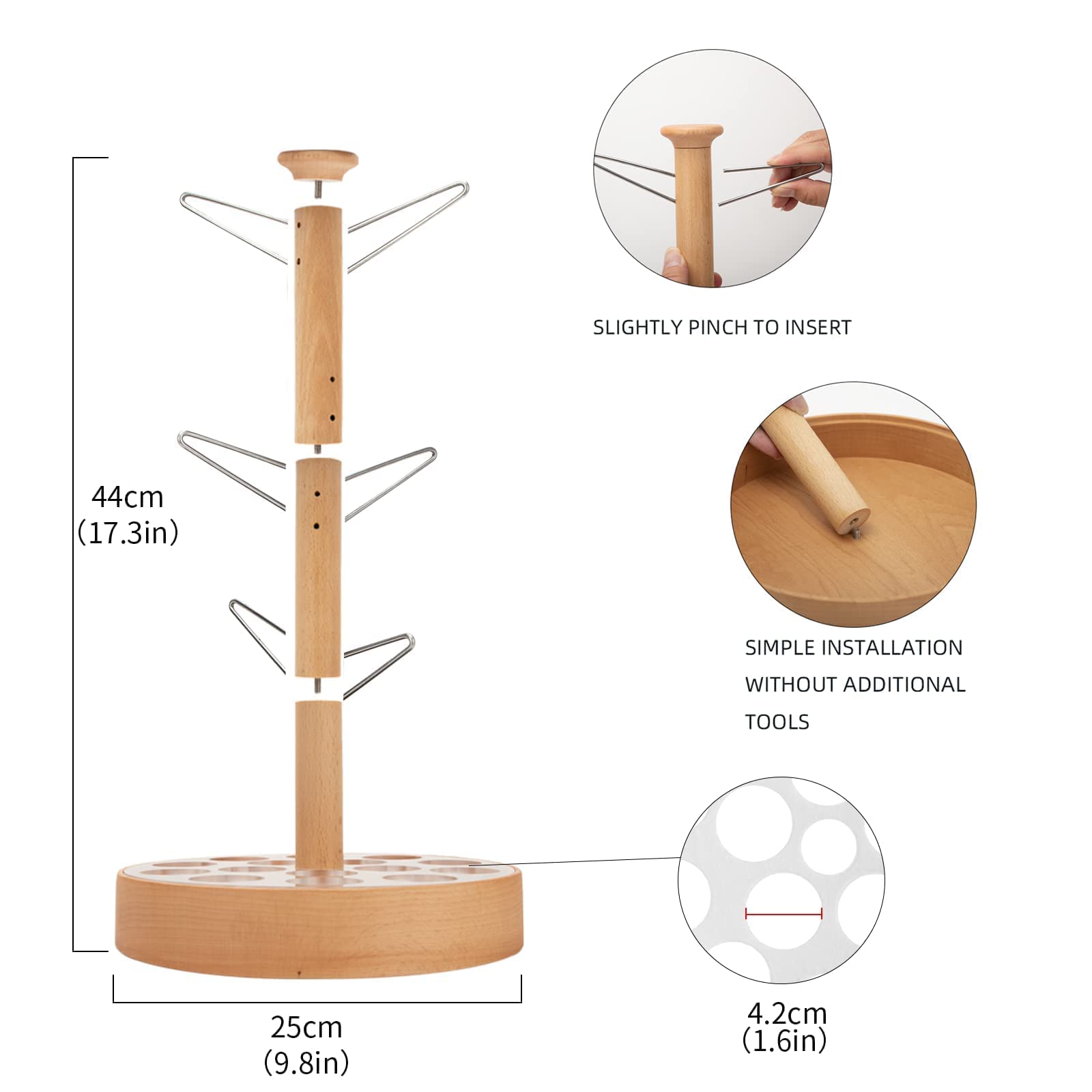 Wooden Mug Tree Coffee Cup Holder - Countertop Organizer for 6 Mugs & 15 Coffee Capsules - Space-Saving Coffee Bar Accessory for Home, Office & Kitchen Decor (Perfect for Coffee Lovers & Small Spaces)