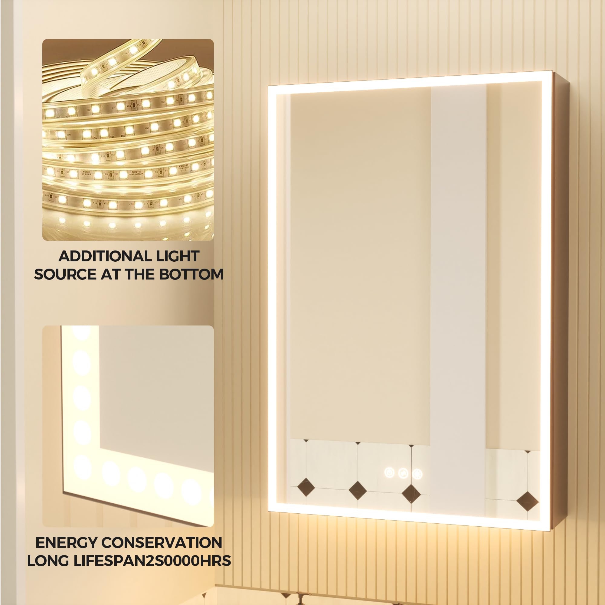 20x30 Inch Bathroom Mirror Cabinet with LED Dimming Lights - Wall Mounted Medicine & Jewelry Storage Organizer with Hair Dryer Shelf | Modern Bathroom Vanity Mirror for Makeup, Shaving & Home Decor