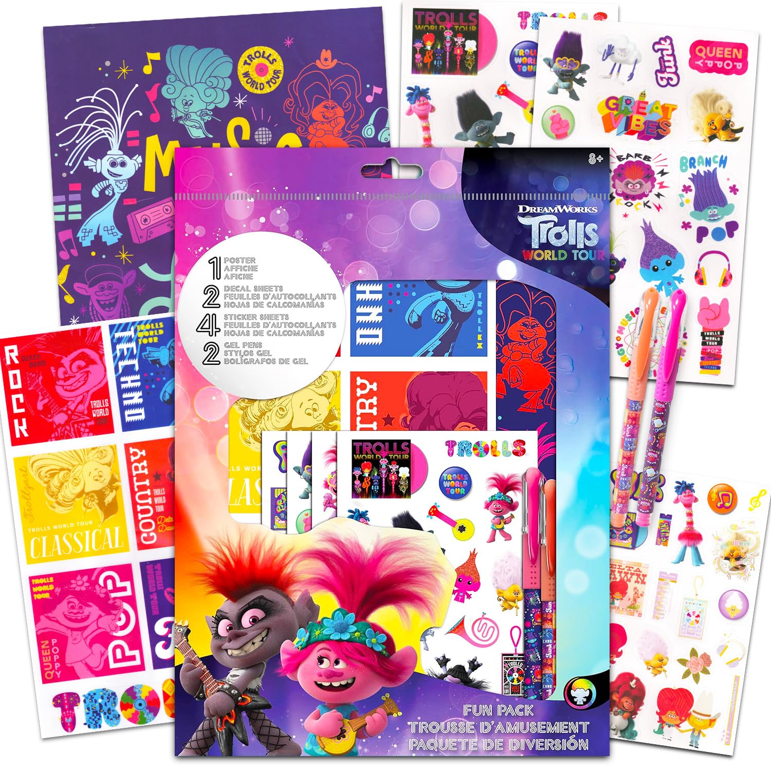 400+ Trolls Stickers Party Decorations Set with Fun Packs & Pens - Perfect for Trolls Themed Birthday Parties, Classroom Rewards, and Kids' Craft Activities