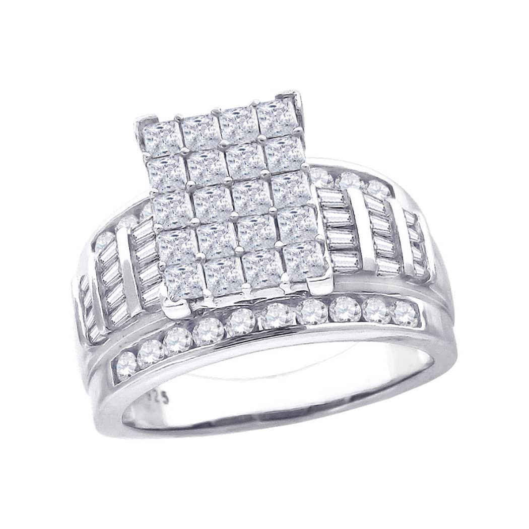 925 Sterling Silver Women's CZ Princess Cut Bridal Wedding Ring with Baguette Side Stones - Elegant Engagement & Wedding Band for Women, Perfect for Proposals, Anniversaries and Special Occasions