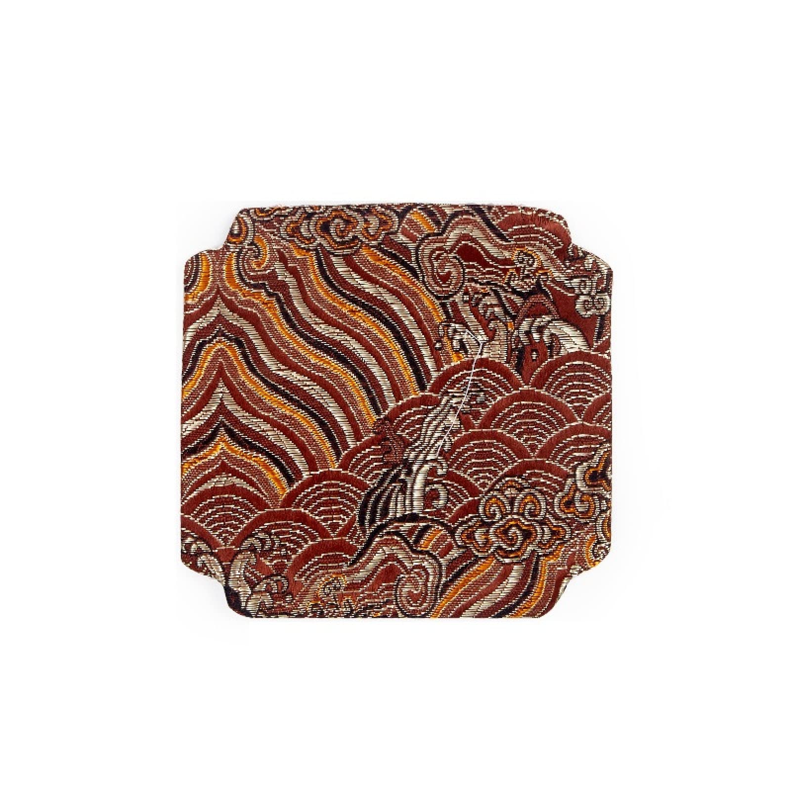 Chinese Embroidery Tea Cup Coasters 2Pcs - Cotton Linen Heat Insulation Square Coasters for Coffee & Tea Ceremony - Brown Tableware Accessories for Dining, Home Decor & Gift Giving