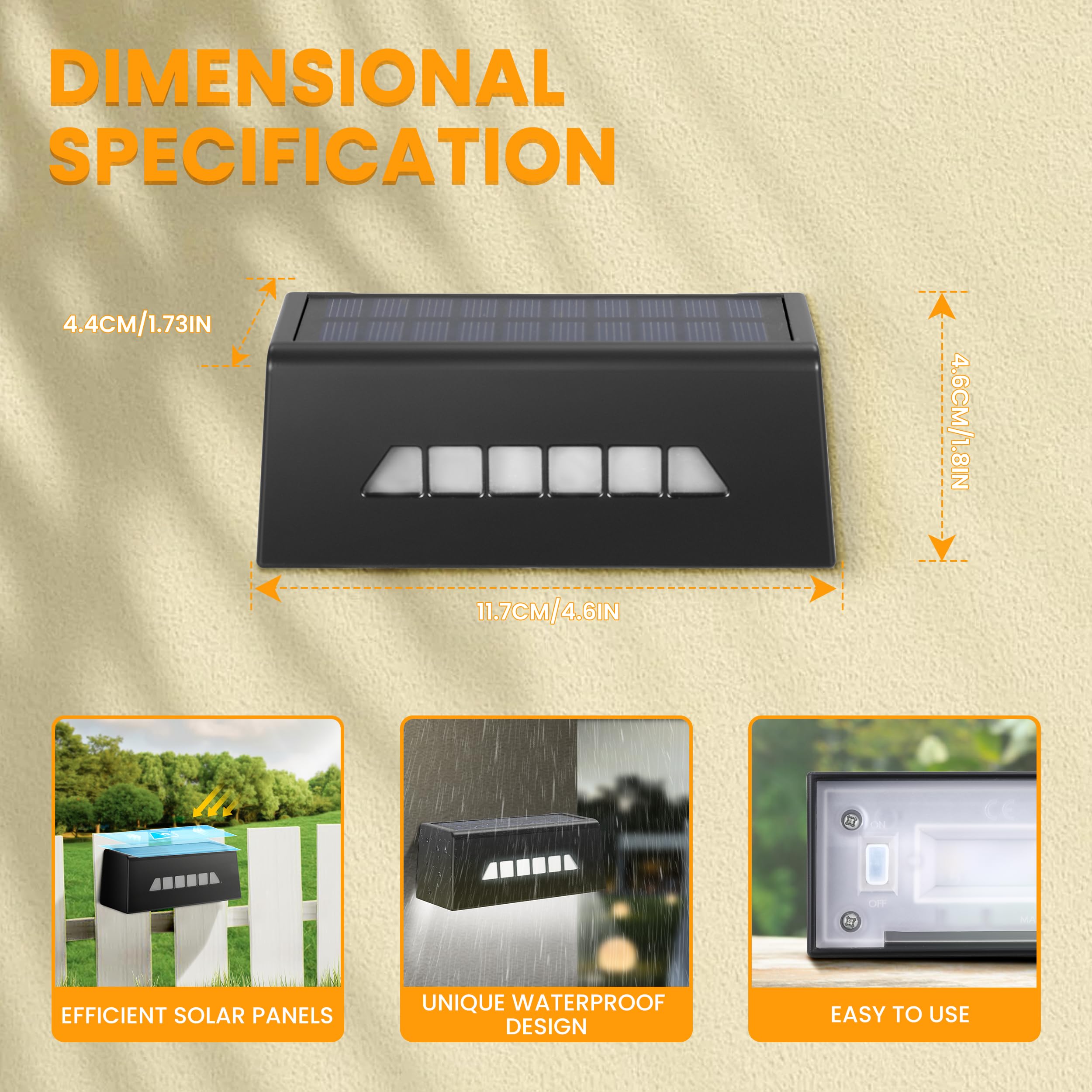 Solar Powered Outdoor Fence Lights - 6 Pack IP65 Waterproof Solar Step Lights for Deck, Patio, Stair Railings & Backyard (White) | Perfect for Pathway Lighting, Garden Decoration & Nighttime Safety