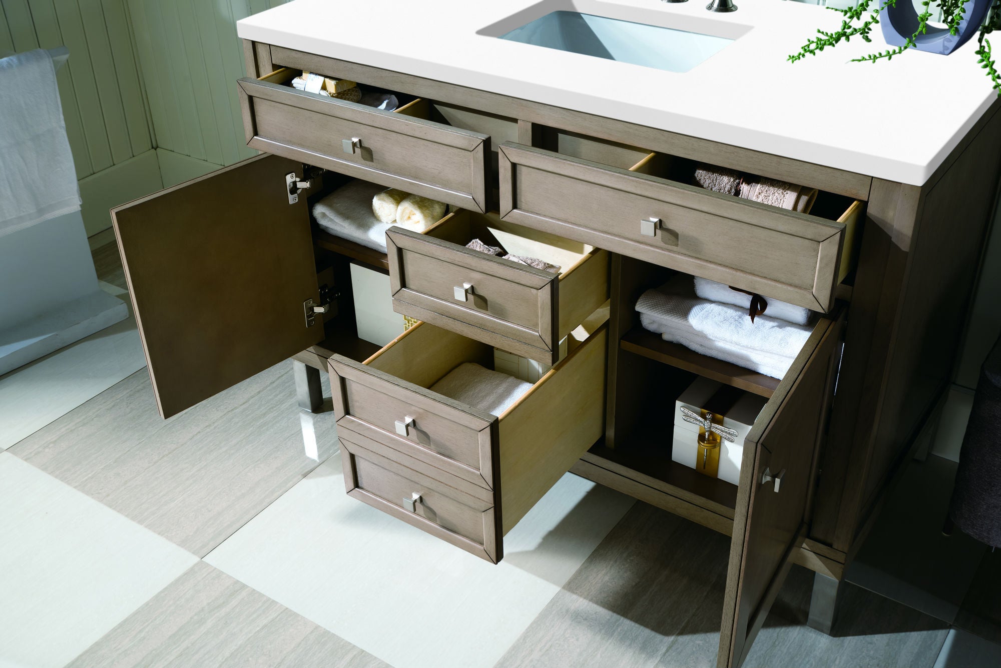 Chicago 48 Inch Single Bathroom Vanity Set - Whitewashed Walnut Base with 3CM White Zeus Quartz Countertop - Perfect for Modern Farmhouse & Coastal Bathroom Designs