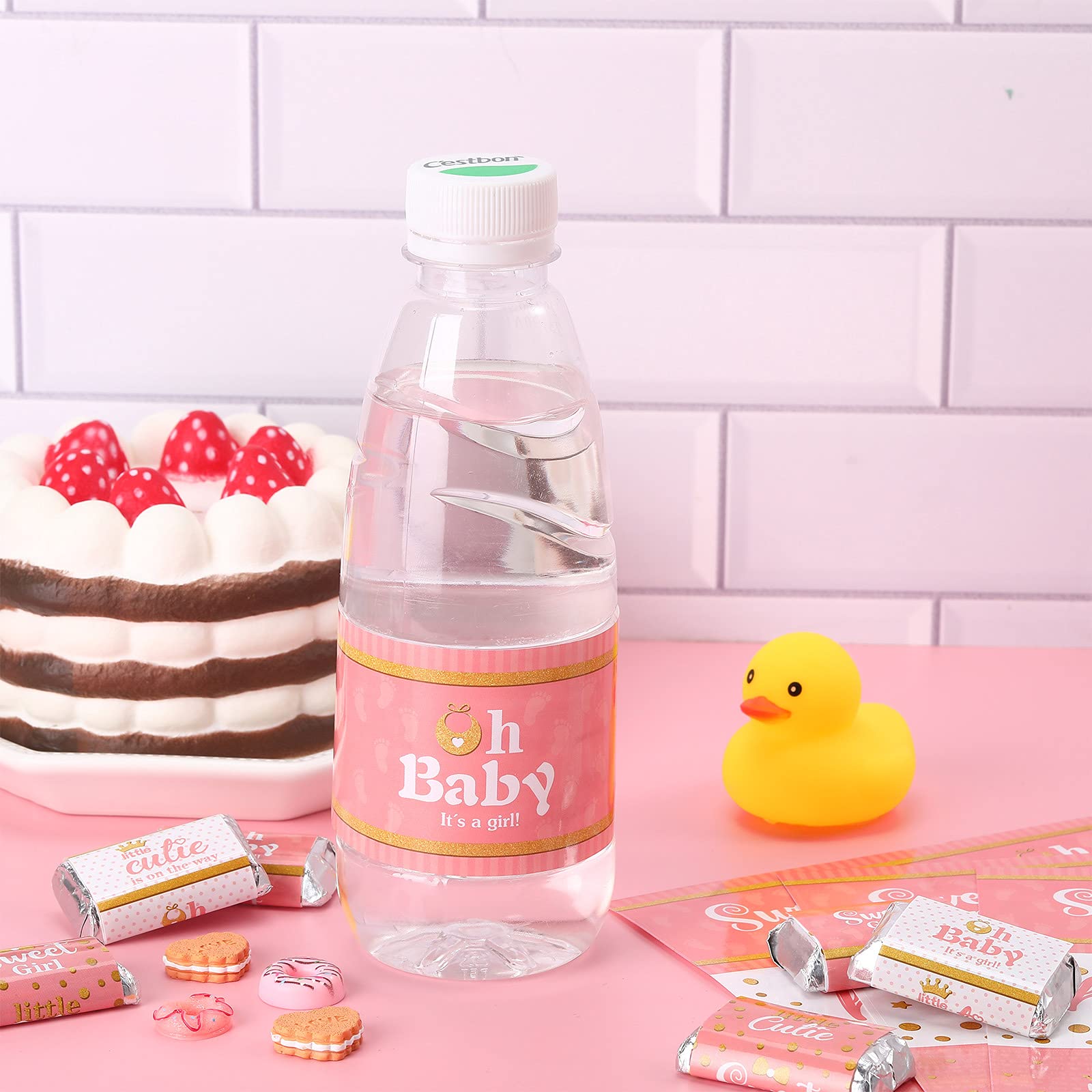 Waterproof Baby Shower Bottle Labels - 39pcs Girl Style for Party Decor