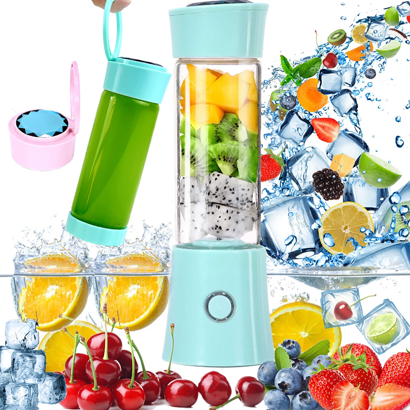 Portable Blender Mini Personal Juicer Cup - 4000mAh USB Rechargeable Smoothie Maker with 6 Blades, 16Oz Travel Fruit Mixer for Outdoors, Gym, Office & Home - Perfect for Smoothies, Protein Shakes & Healthy Drinks on The Go (Blue) - Great Christmas Gift Idea