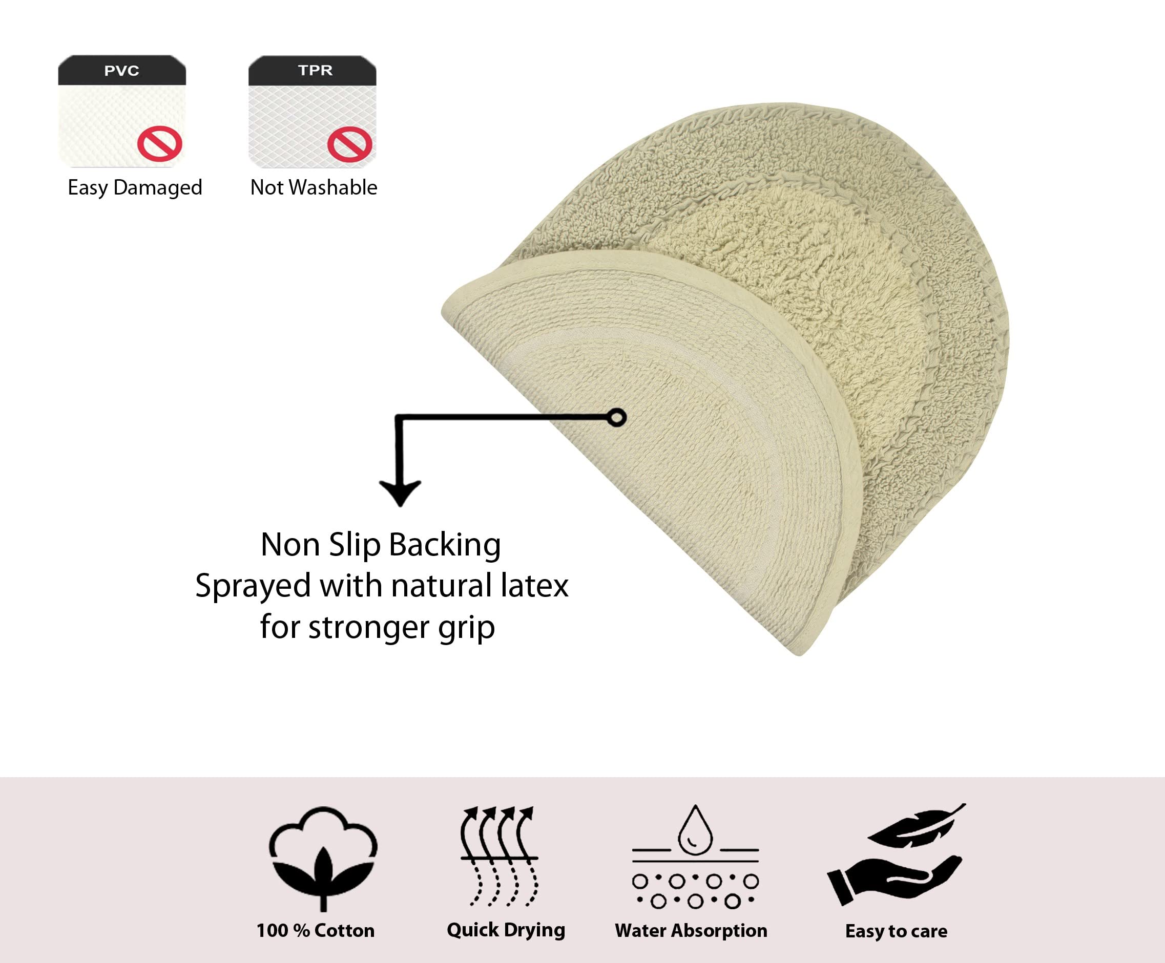 Premium 100% Cotton Double Ruffle Bathroom Rug Set - Ultra Soft & Absorbent Non-Slip Bath Mat, Washable Kitchen Floor Mat (17
