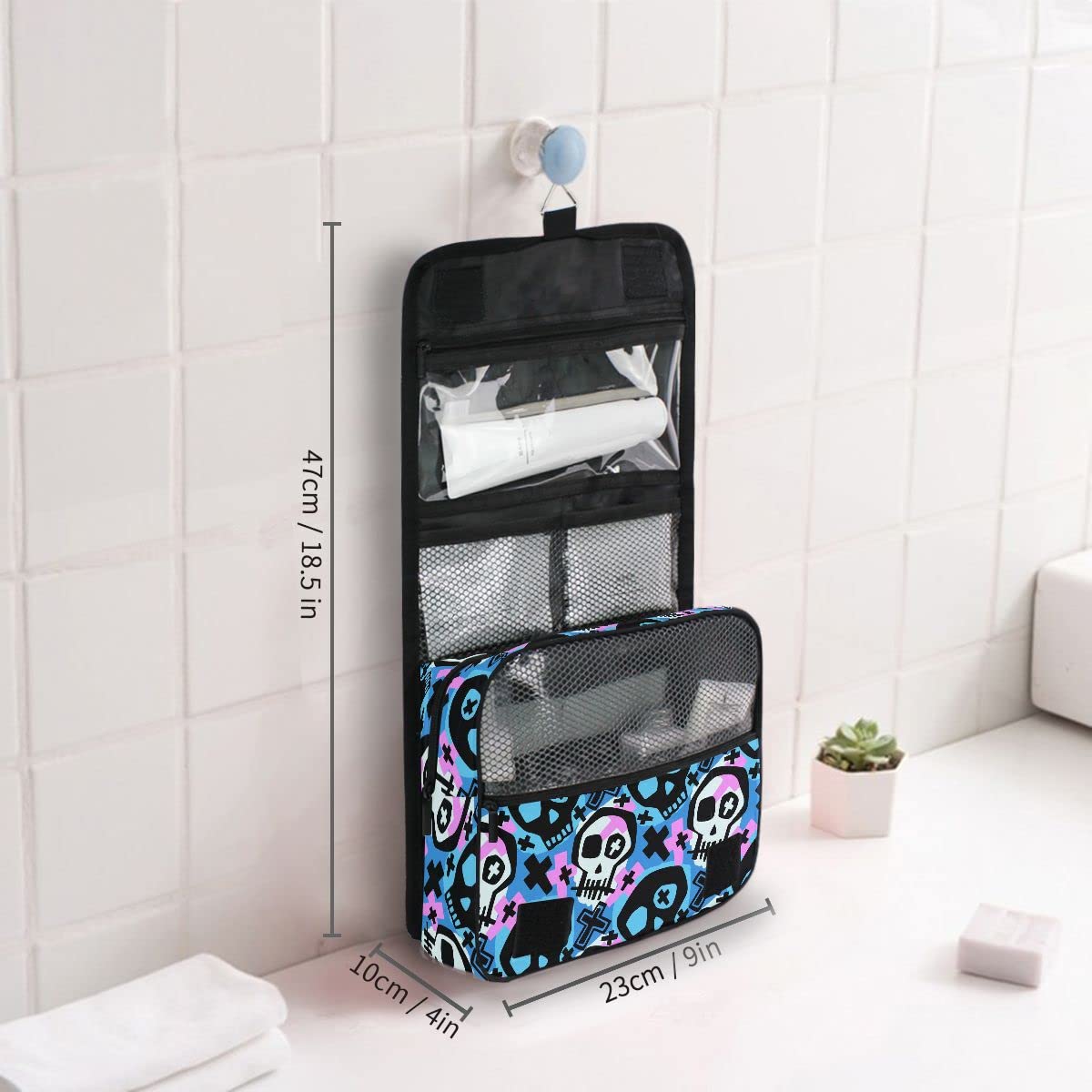 Goth Skull Toiletry Organizer - Hanging Travel Cosmetic Bag for Women, Portable Waterproof Makeup & Wash Bag | Perfect for Goth Travel, Camping & Bathroom Storage