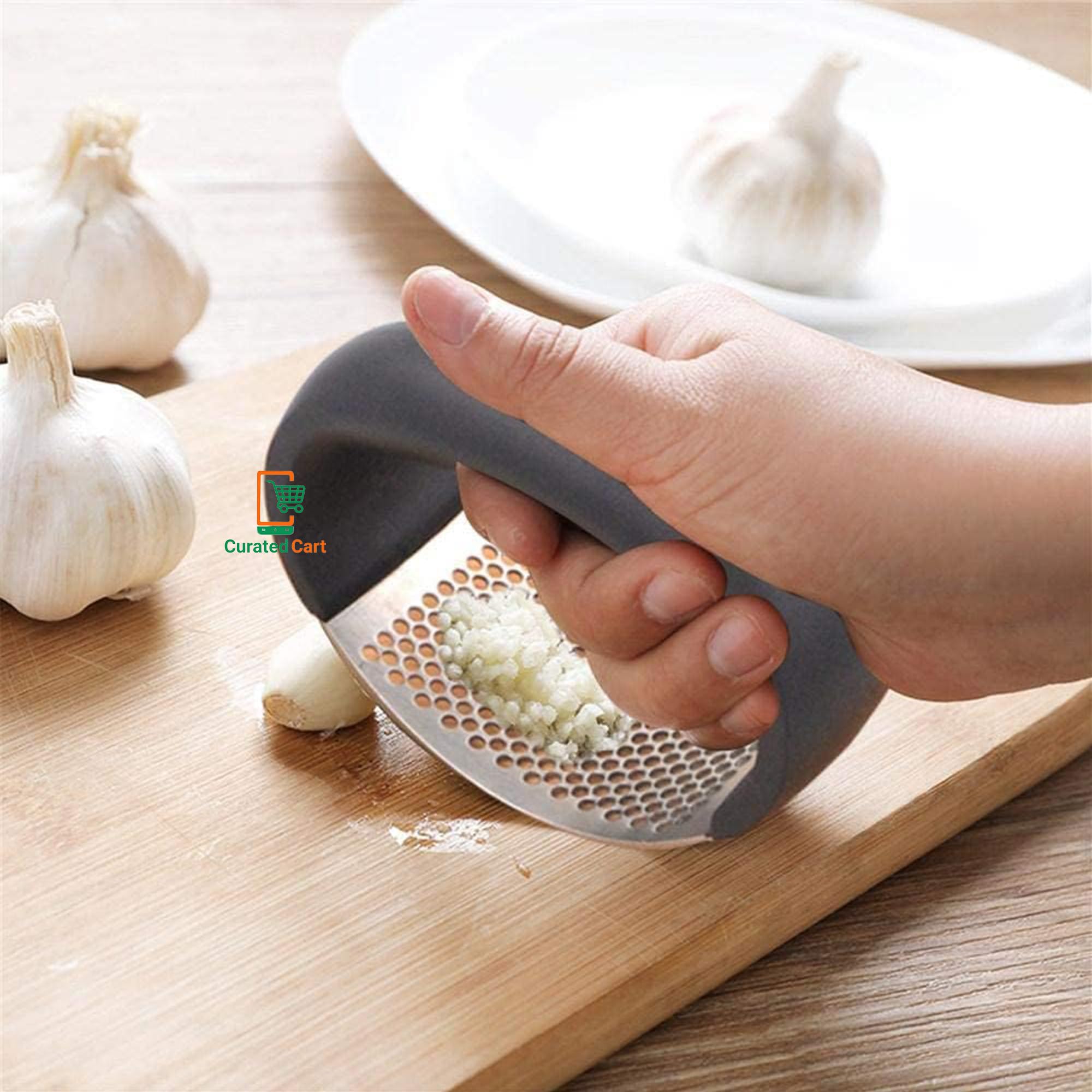 Premium Stainless Steel Garlic Press Rocker - Heavy Duty Ginger Crusher & Mincer - Easy Squeeze Kitchen Gadget for Fresh Garlic & Ginger - Perfect for Cooking, Baking & Meal Prep
