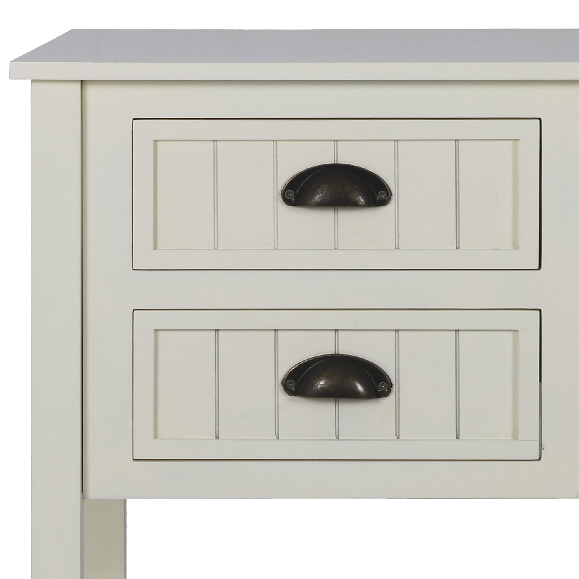 Decor Therapy Bailey Bead Board 4-Drawer Console Table - 14x32x32 Inches, Antique White Finish - Perfect for Entryway, Living Room & Hallway Decor