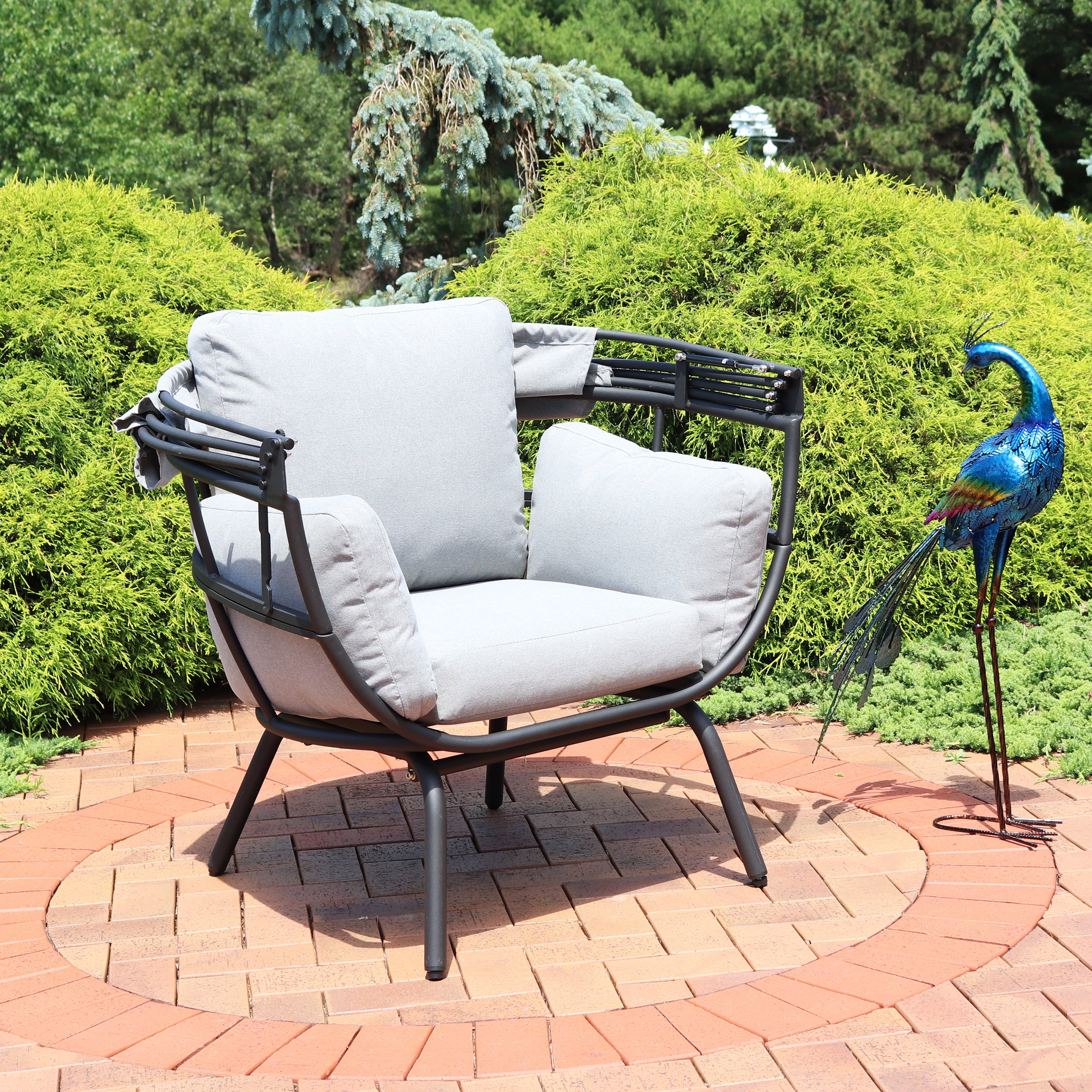 Sunnydaze Modern Luxury Patio Egg Chair with Canopy - Hanging Egg Swing Chair for Outdoor Garden, Balcony, Backyard & Poolside Relaxation