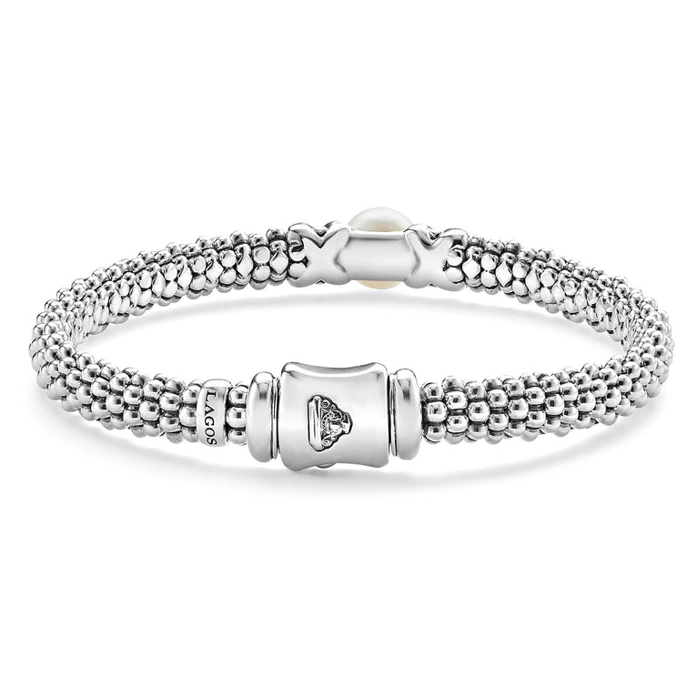 Elegant Two-Tone X Pearl Caviar Bracelet - 6mm Beaded Jewelry for Women | Perfect for Parties, Weddings & Everyday Wear