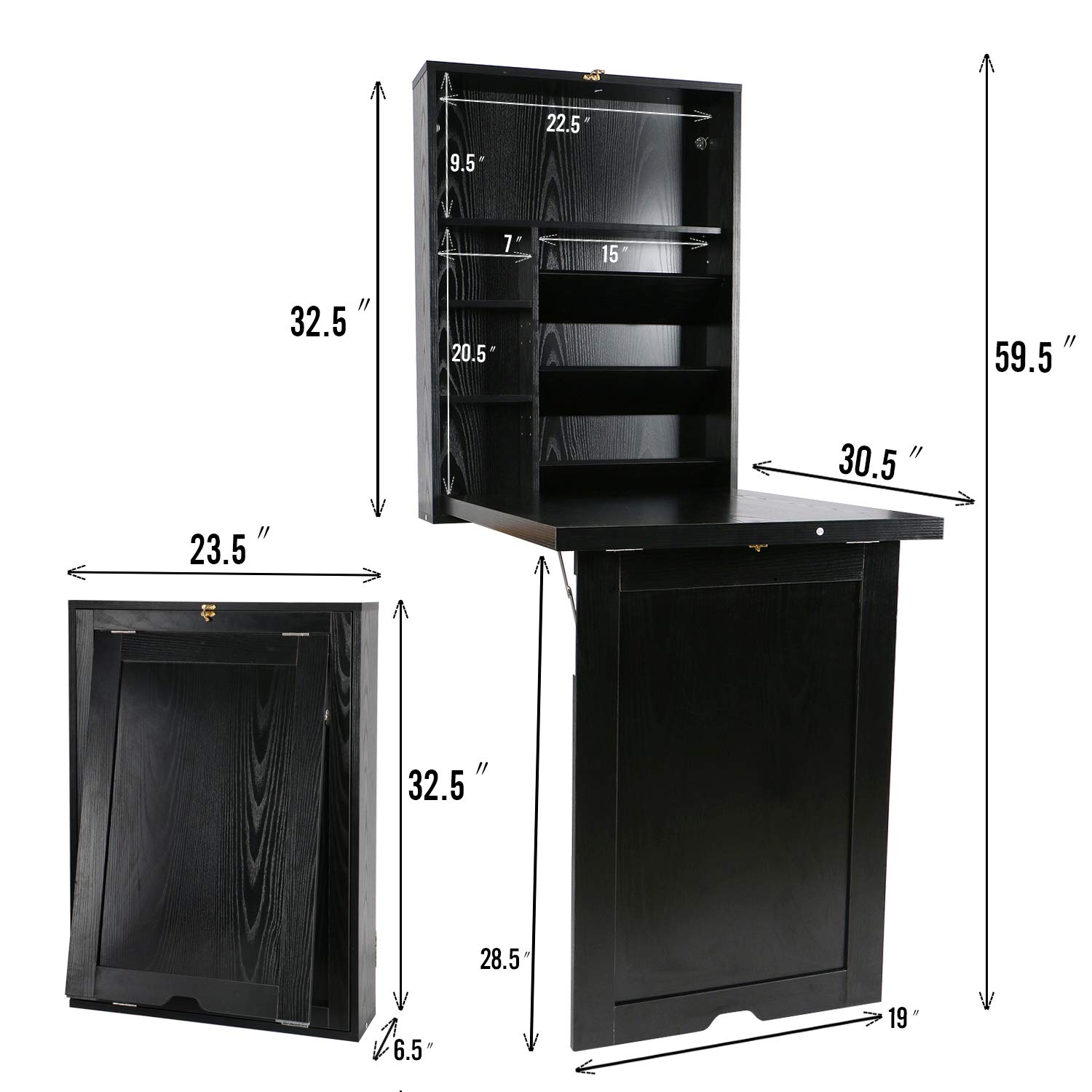 Foldable Wall Mounted Floating Desk - Convertible Computer & Writing Table with Large Storage Space | Space-Saving Home Office Solution for Small Rooms, Apartments & Dorm Rooms
